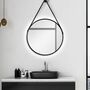 Mirror with lighting aluminum faux leather black 0