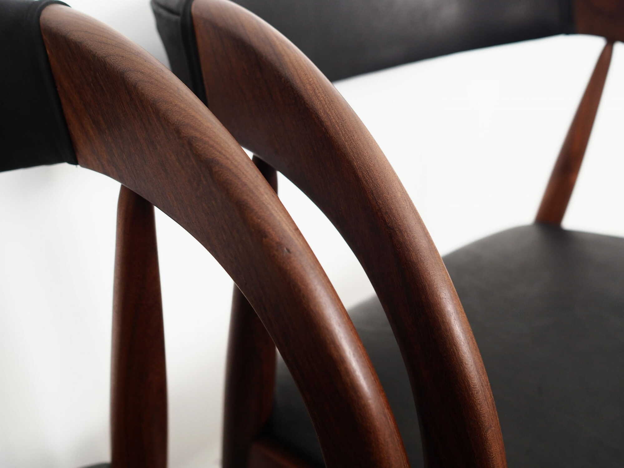 4x Vintage Chair Teak Wood Textile Black 1970s 9
