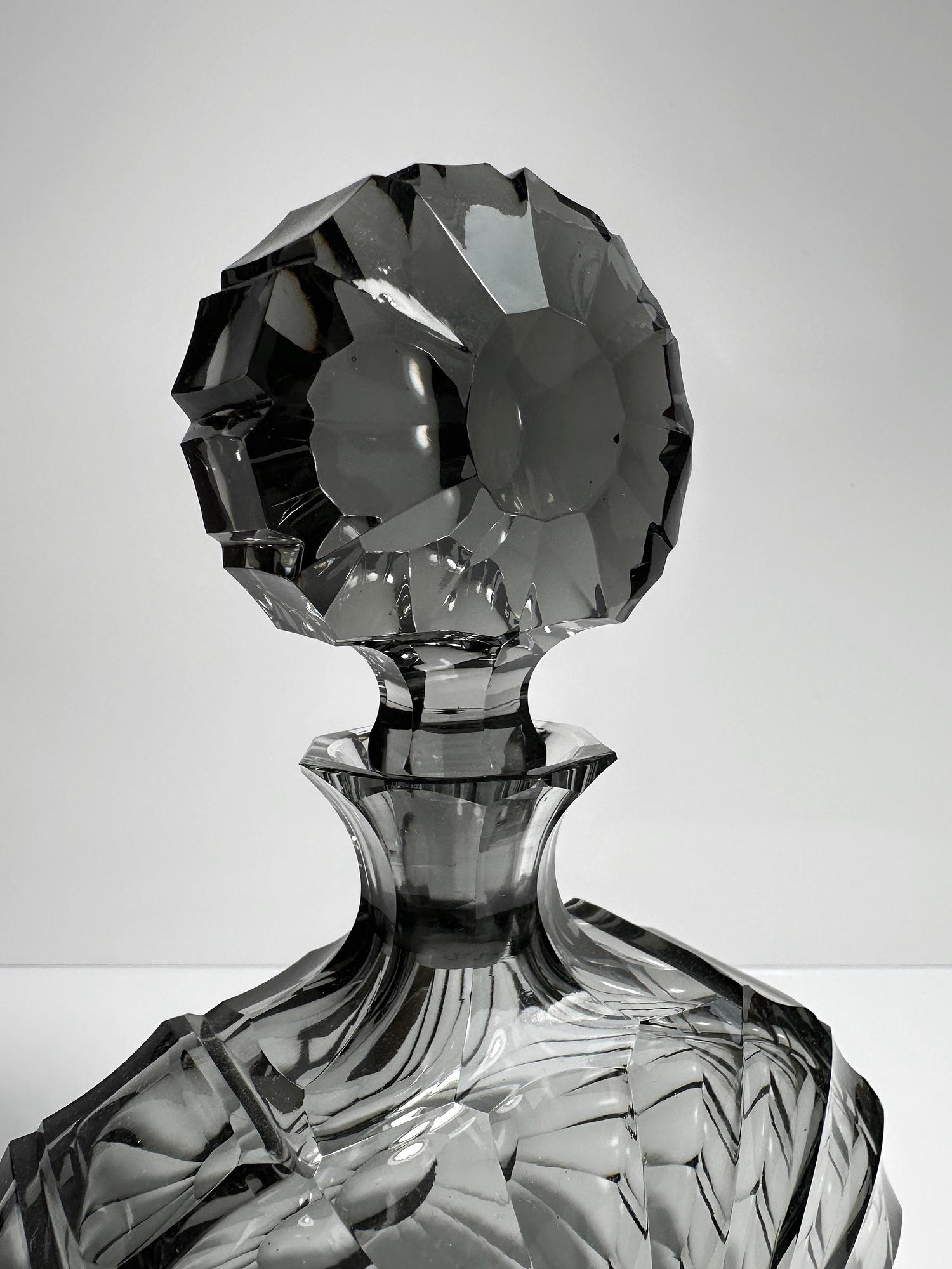 Midcentury Kristall-Dekanter / Karaffe Rauchglas Grau 7