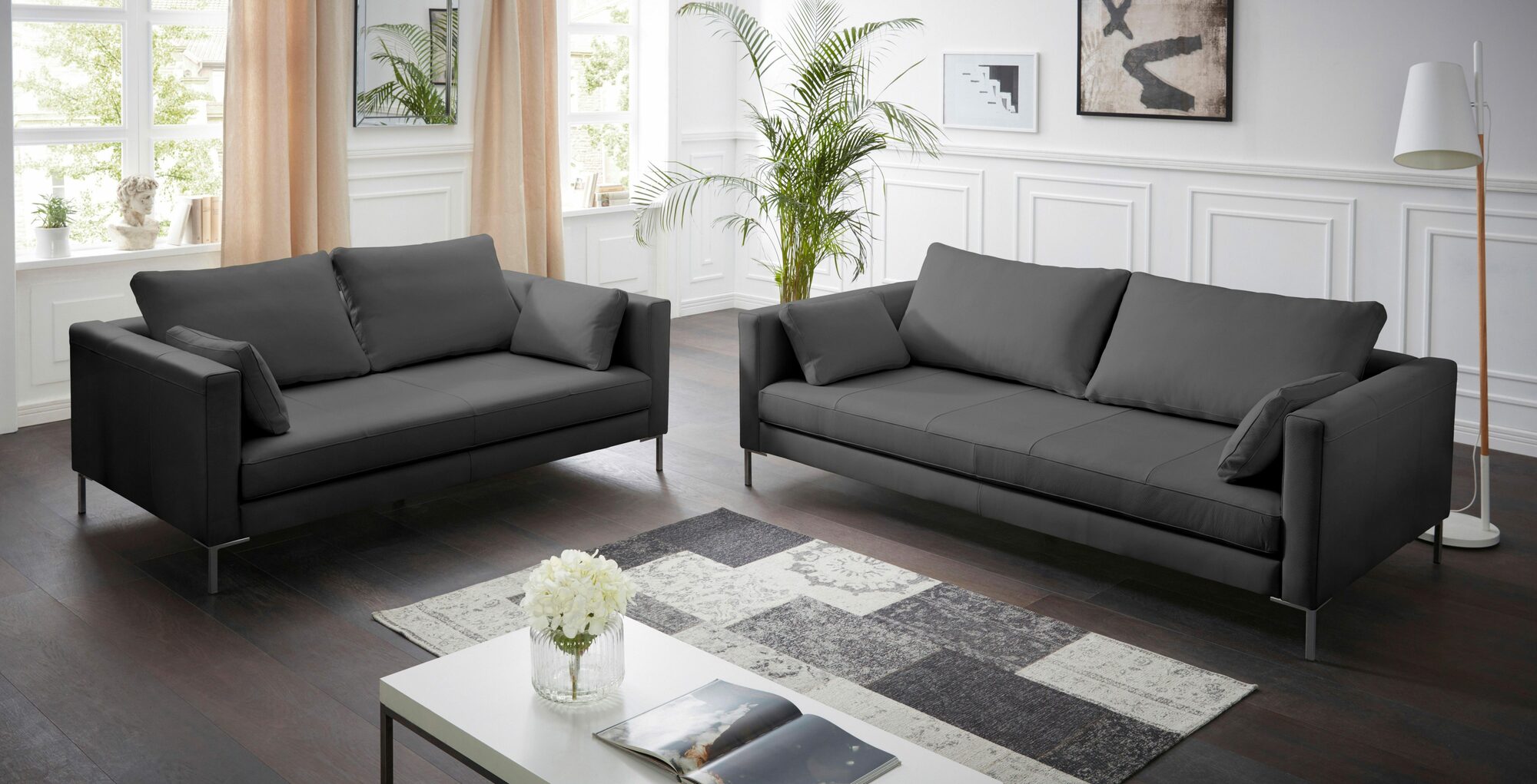 Marinus Sofa 2-Sitzer Leder Metall Dunkelgrau 8