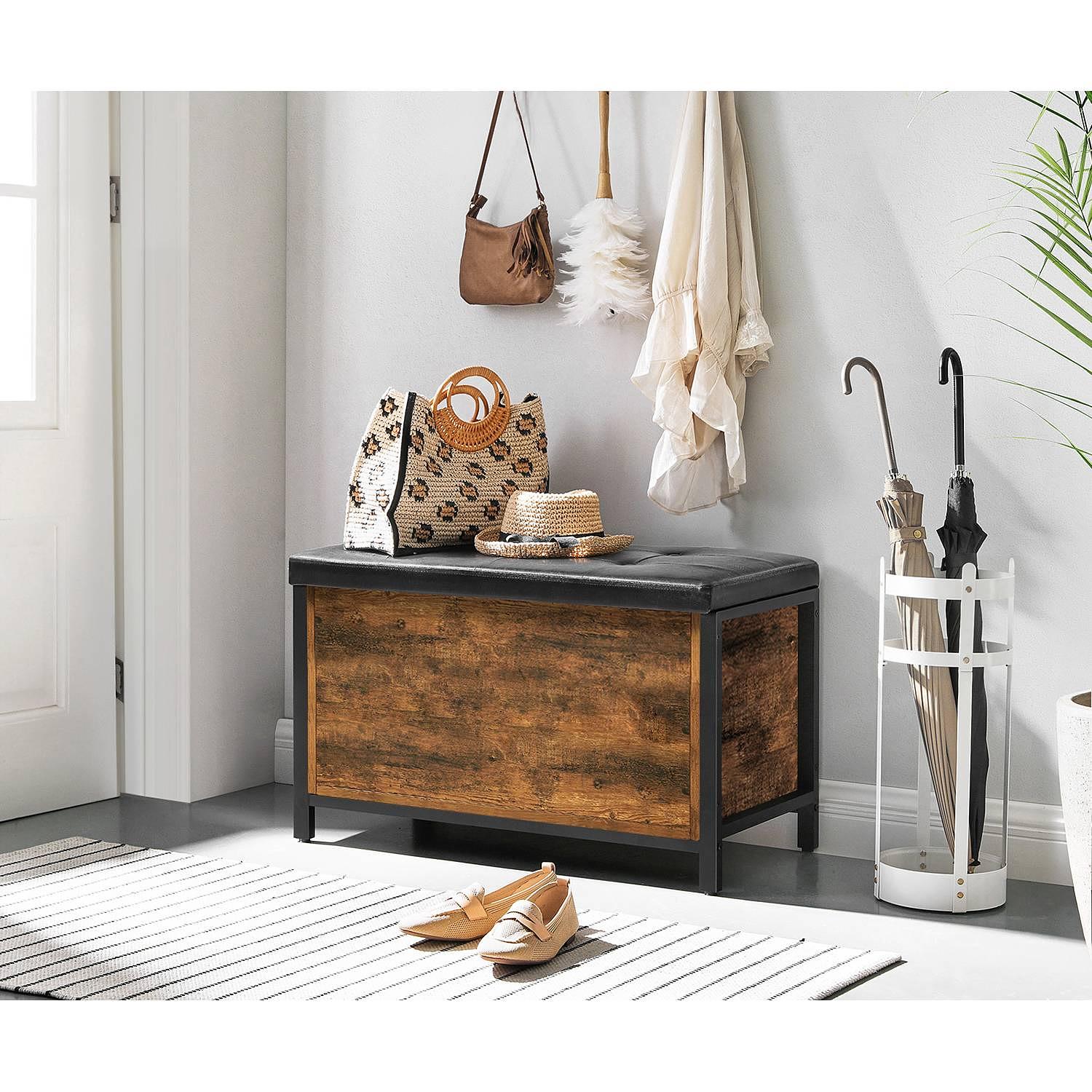 Ennis Wardrobe Bench Faux Leather Metal Brown 2