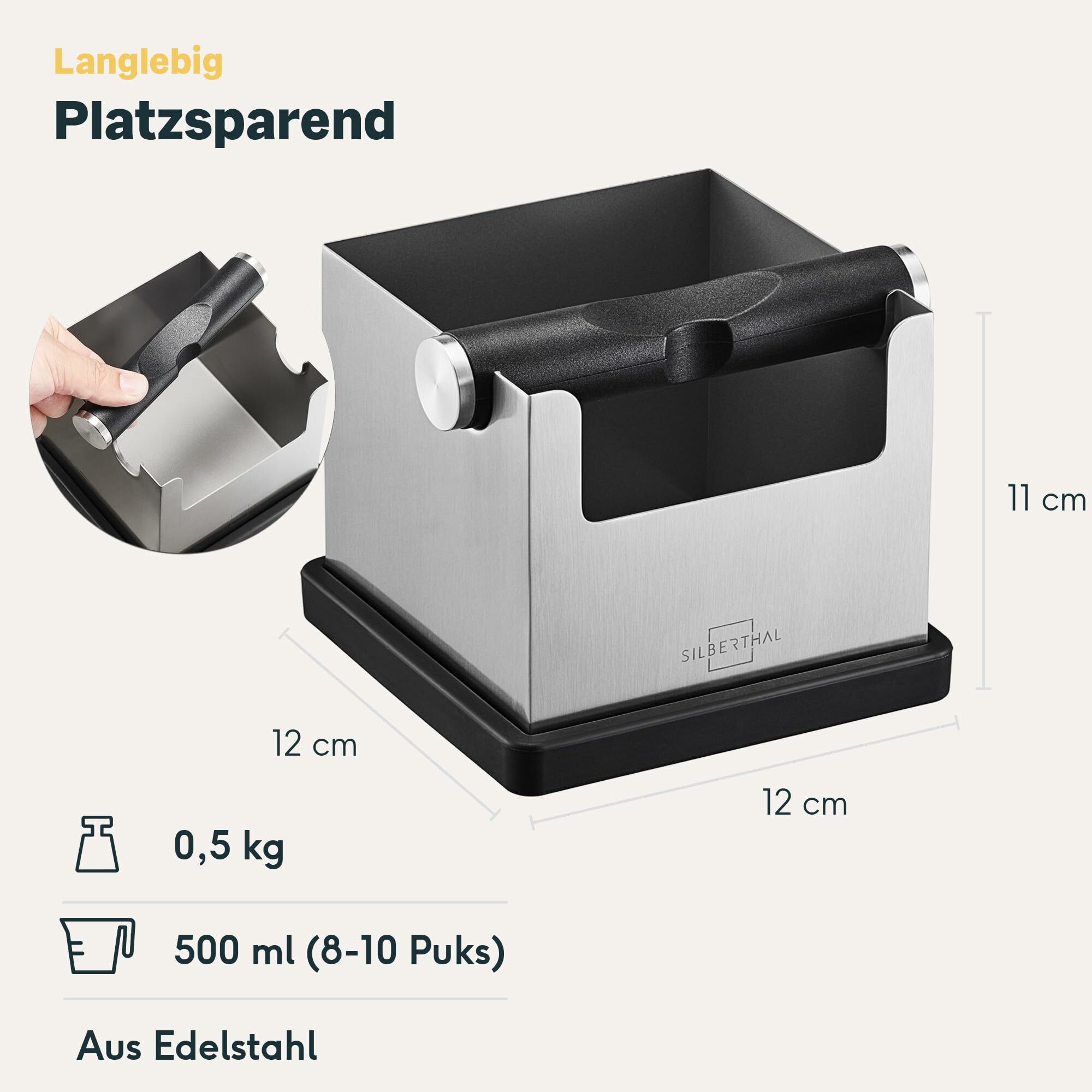 Abklopfbehälter für Siebträger Edelstahl Silber 4