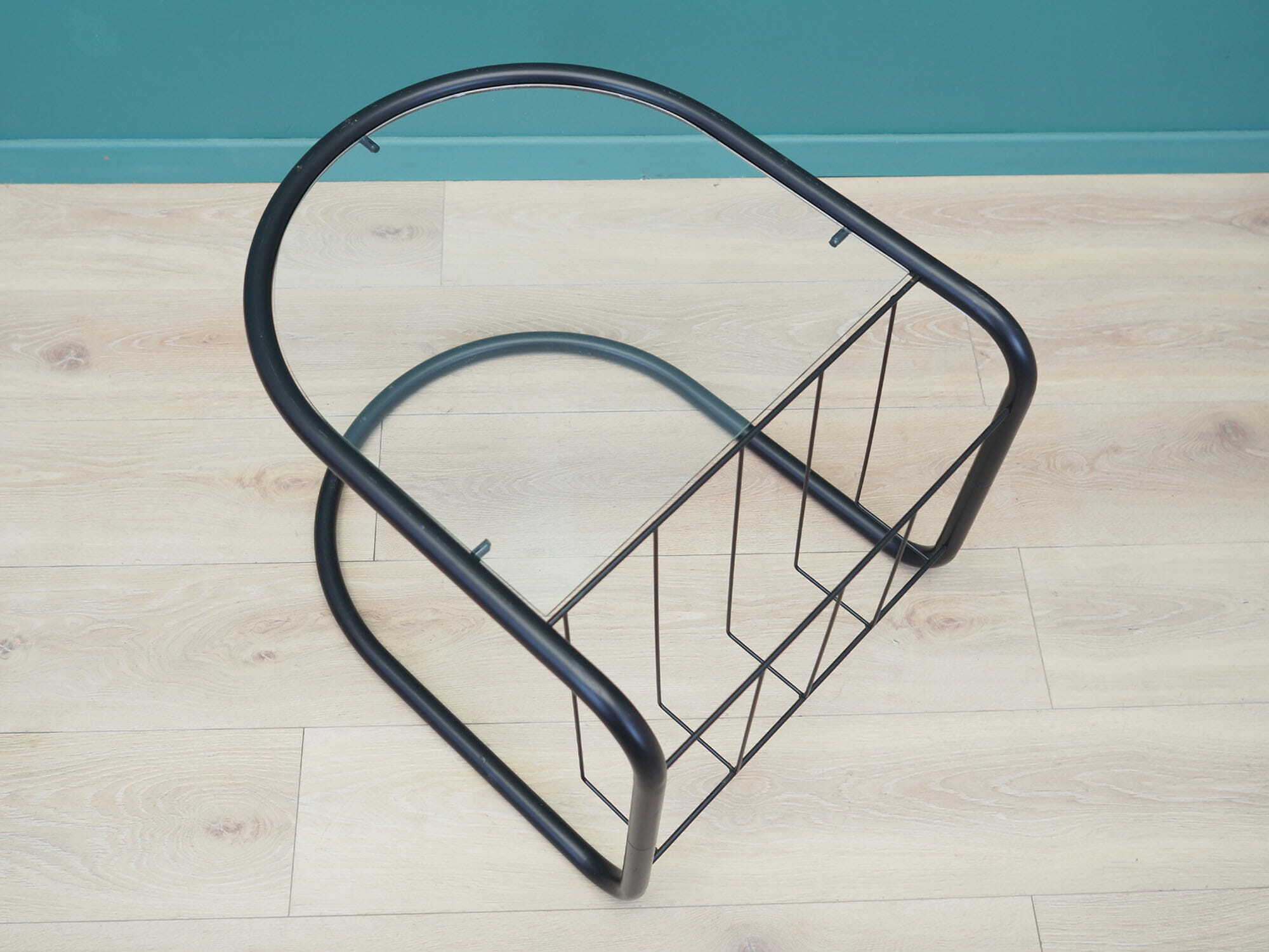 Vintage side table glass metal black 1970s 5