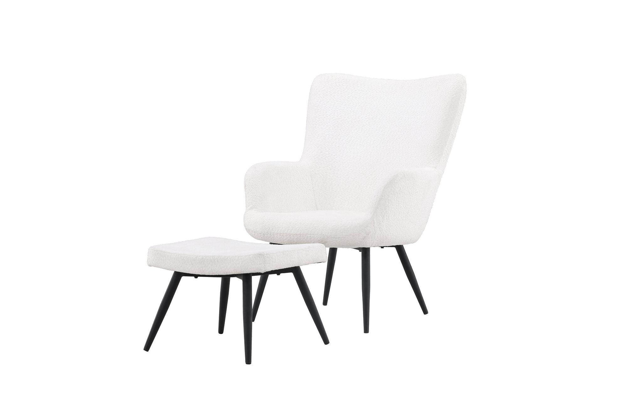 Como Armchair with Footstool Bouclé Black White 1