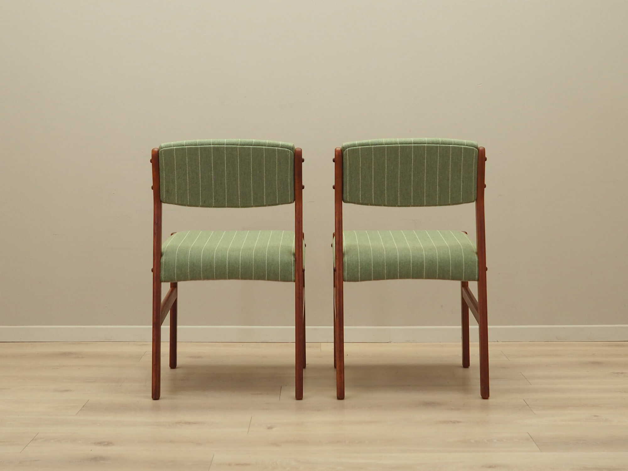 2x Vintage Stuhl Teakholz Textil Grün 1970er Jahre 3