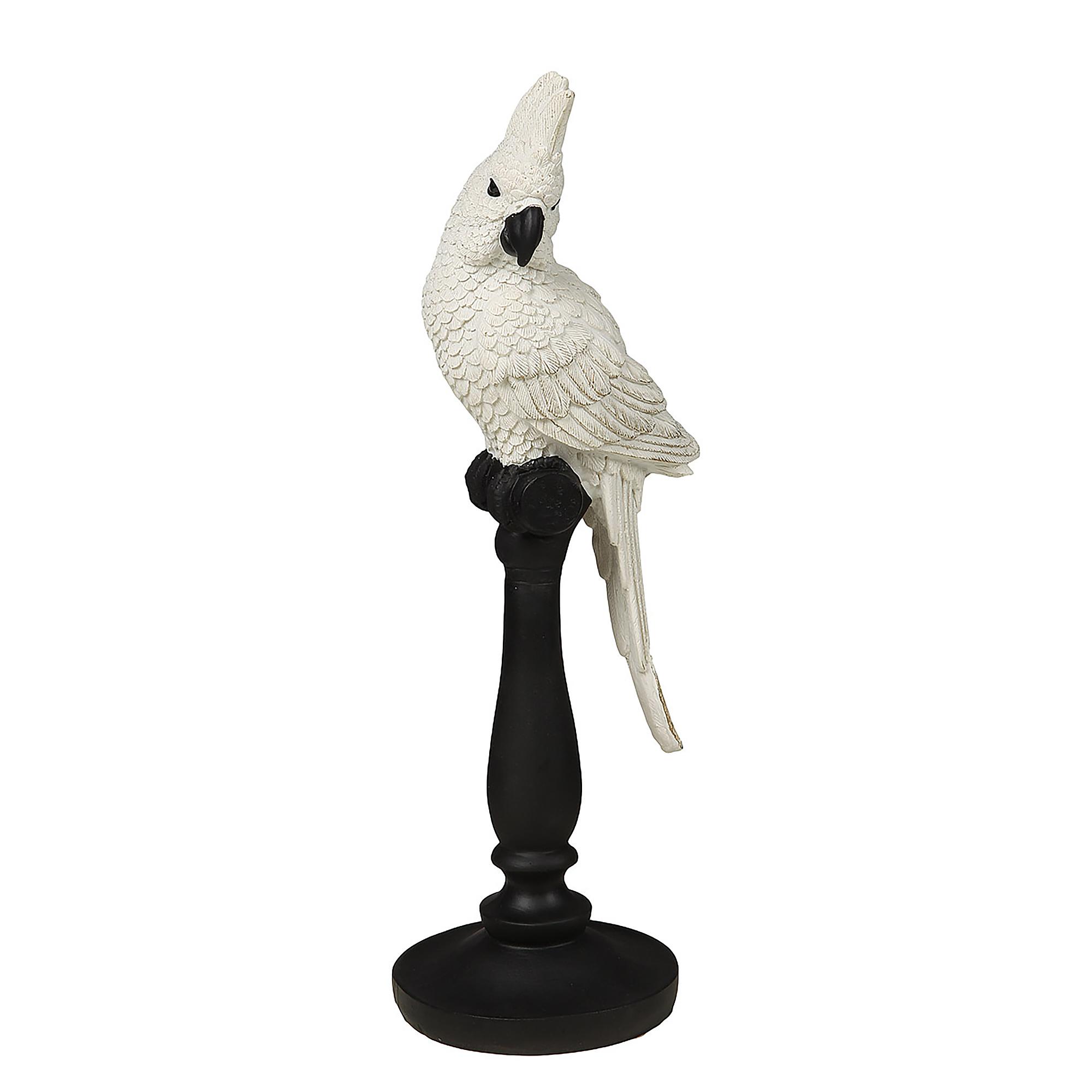 Figur Papagei Seitenblick Kunstharz Weiß Schwarz 0