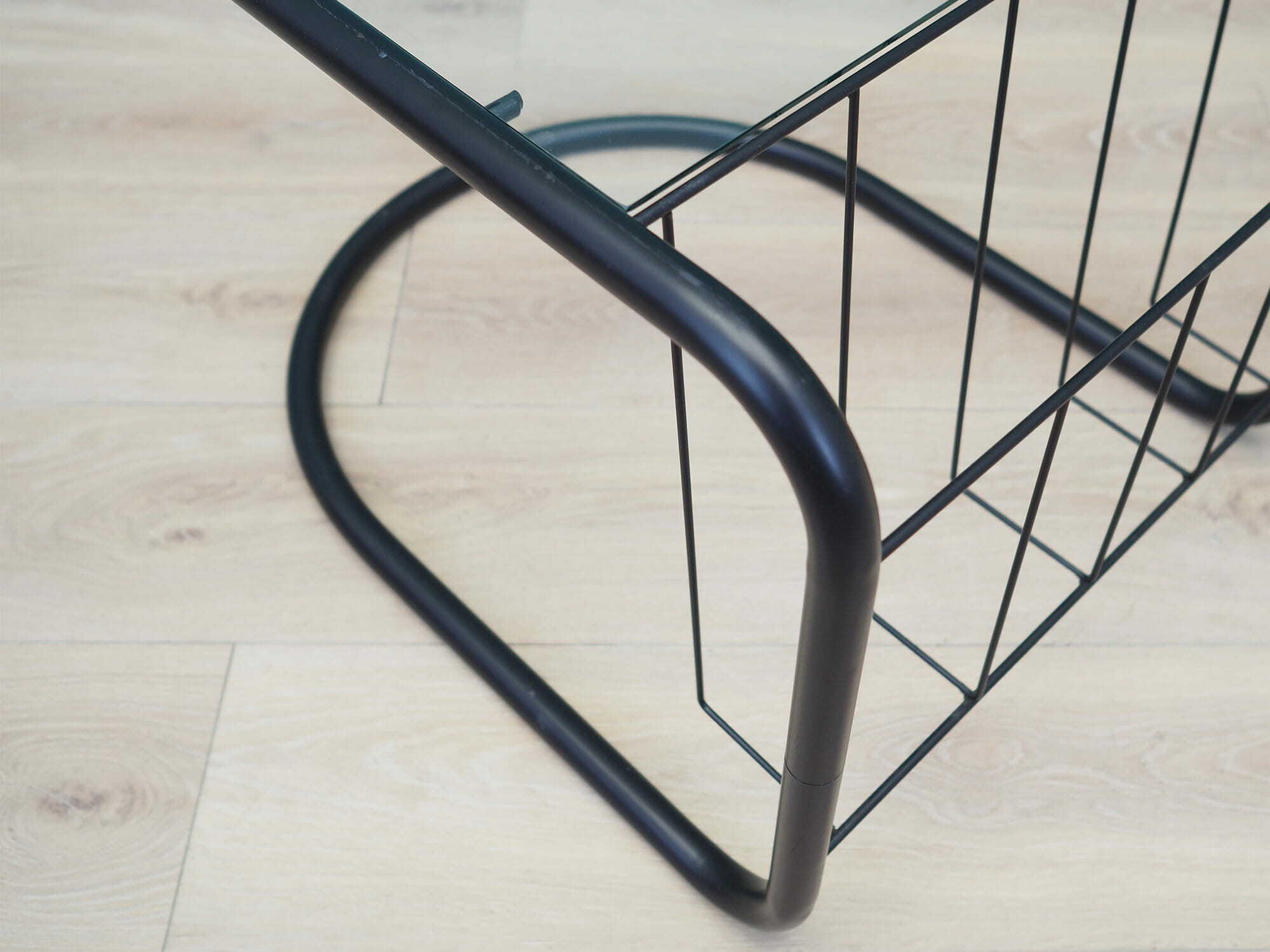 Vintage side table glass metal black 1970s 8