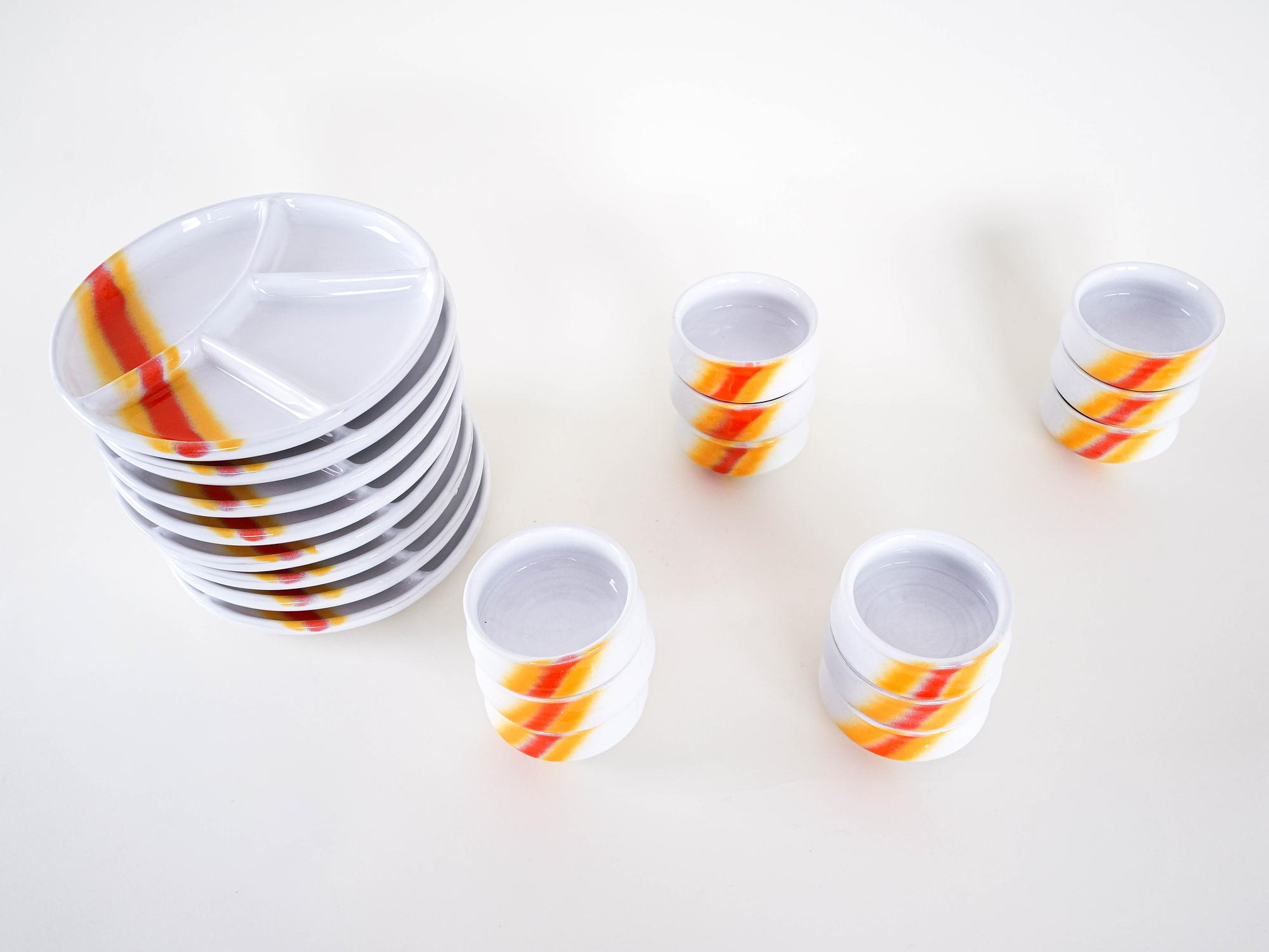 Servier-Set Weiß Orange 19 70er Jahre 5