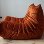 Togo Armchair and Ottoman Set Velvet Amber-Orange 2