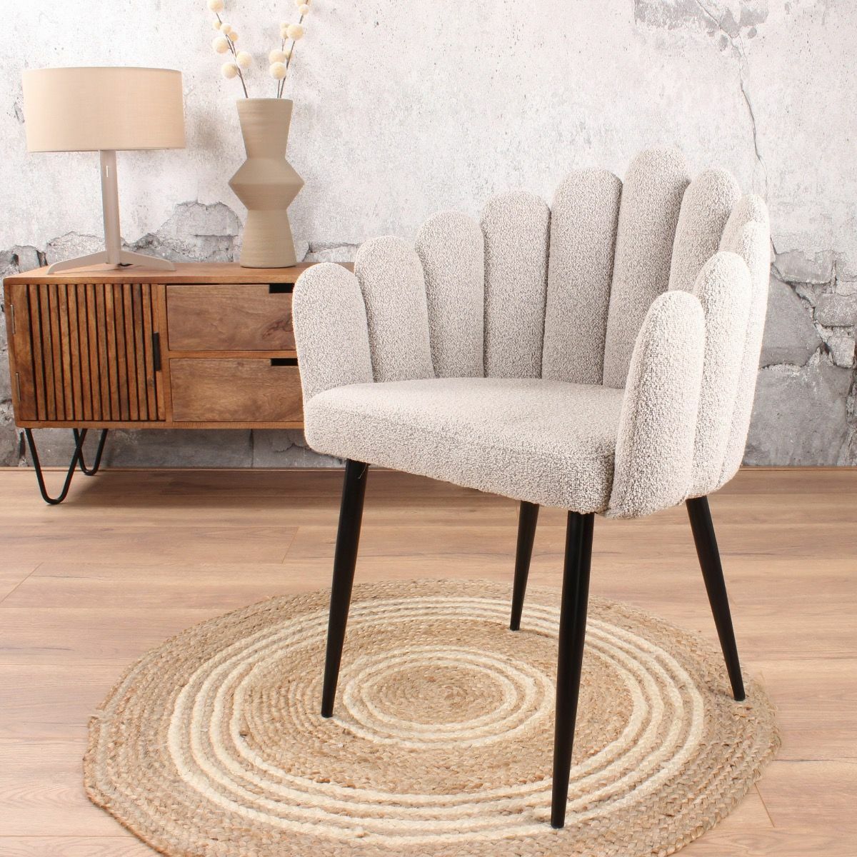 Flower Esszimmerstuhl Bouclé Beige 0