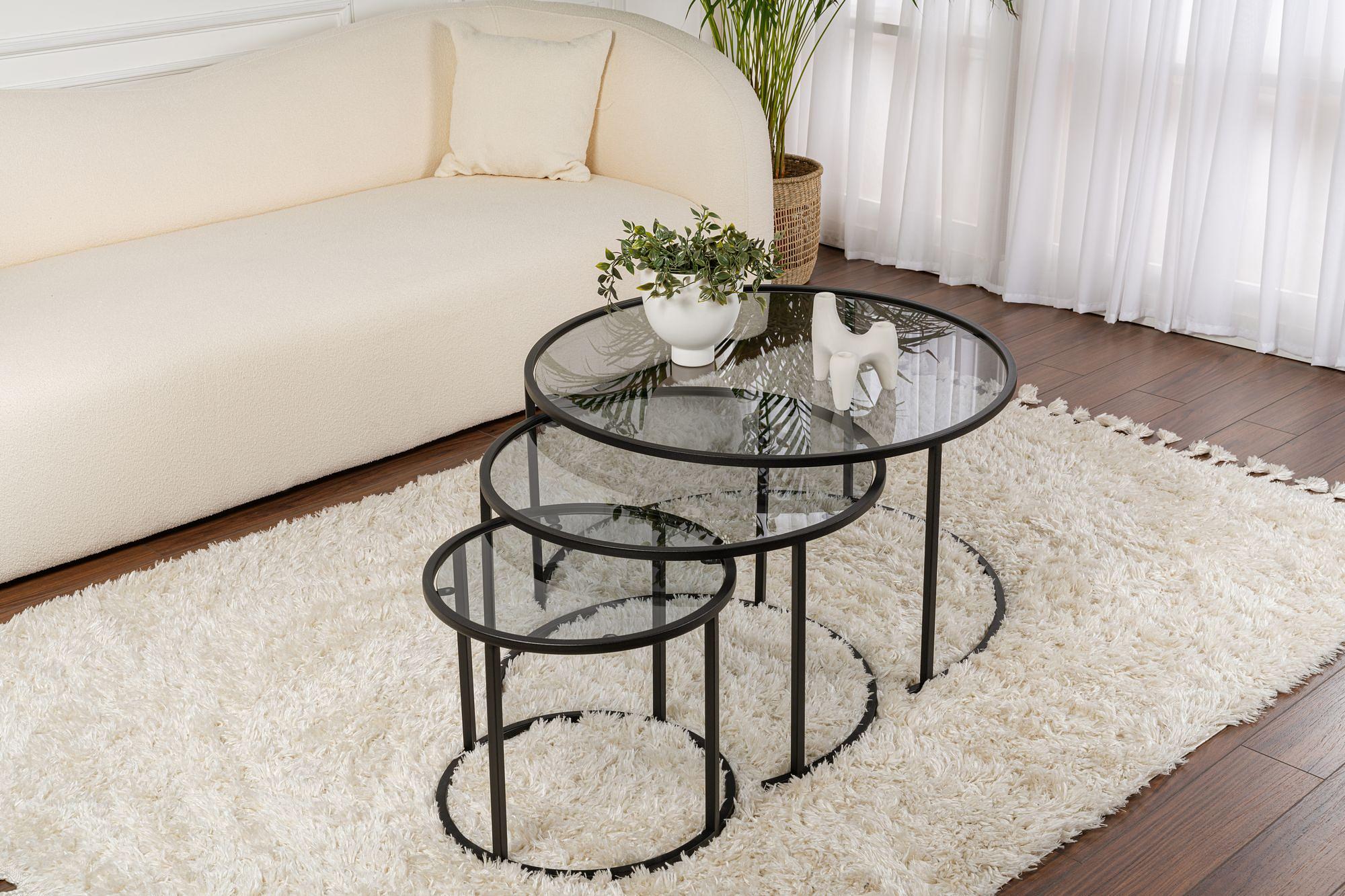 3x Aurum Coffee Table Set Black Grey Ø80cm Ø60cm Ø42cm 1