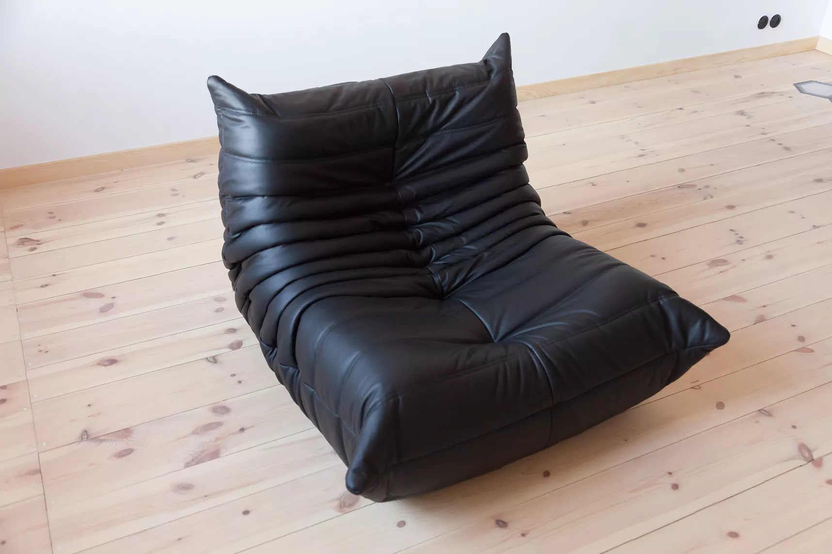 Togo Ecksofa, Ottoman & 2x Sessel Madras-Leder Schwarz 6