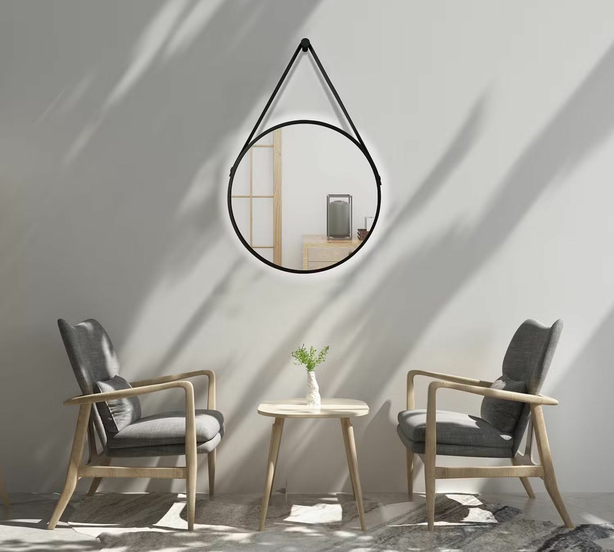 Mirror with lighting aluminum faux leather black 2