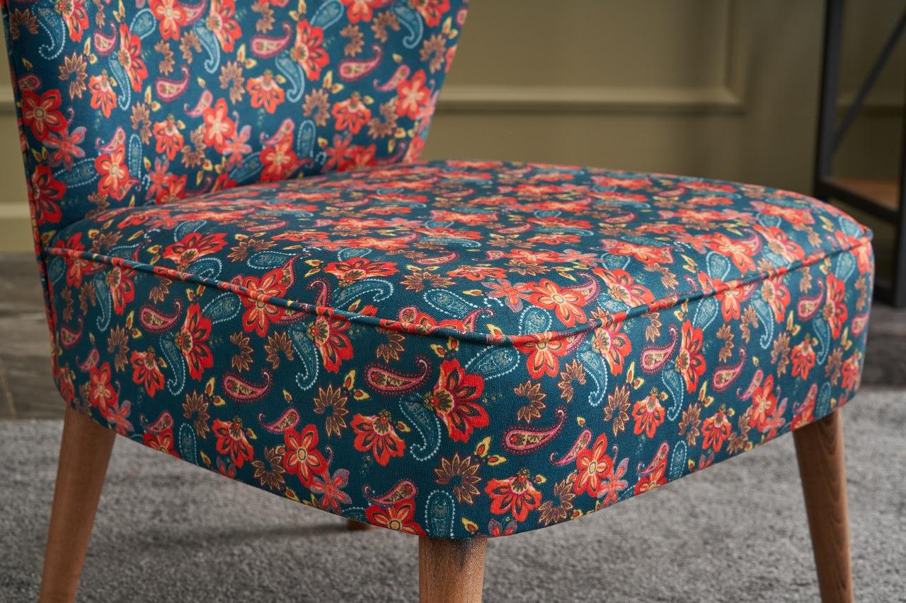 Ohrensessel Textil Holzfurnier Paisley Blau 2