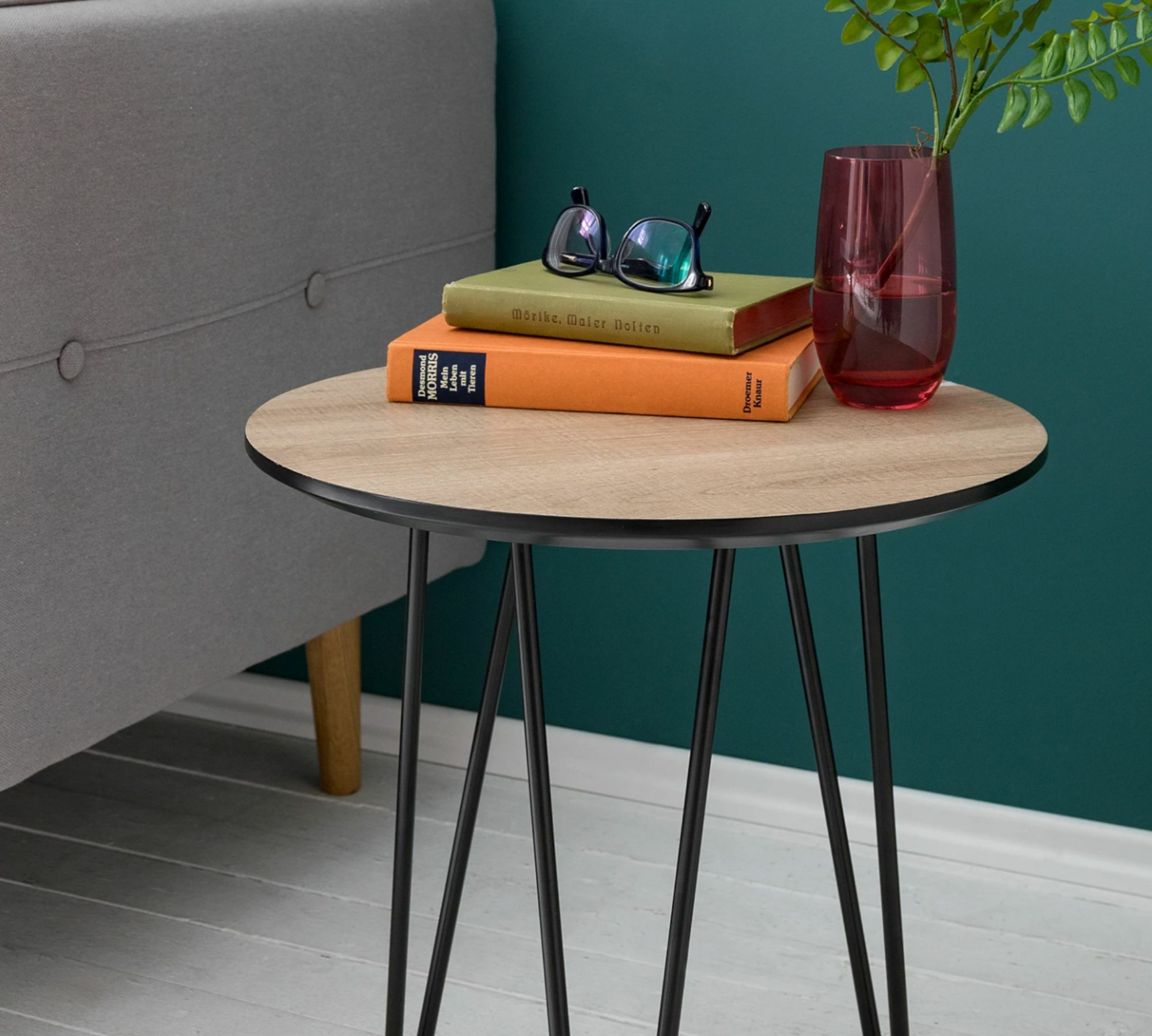 Round side table Oak decor Brown Black 6