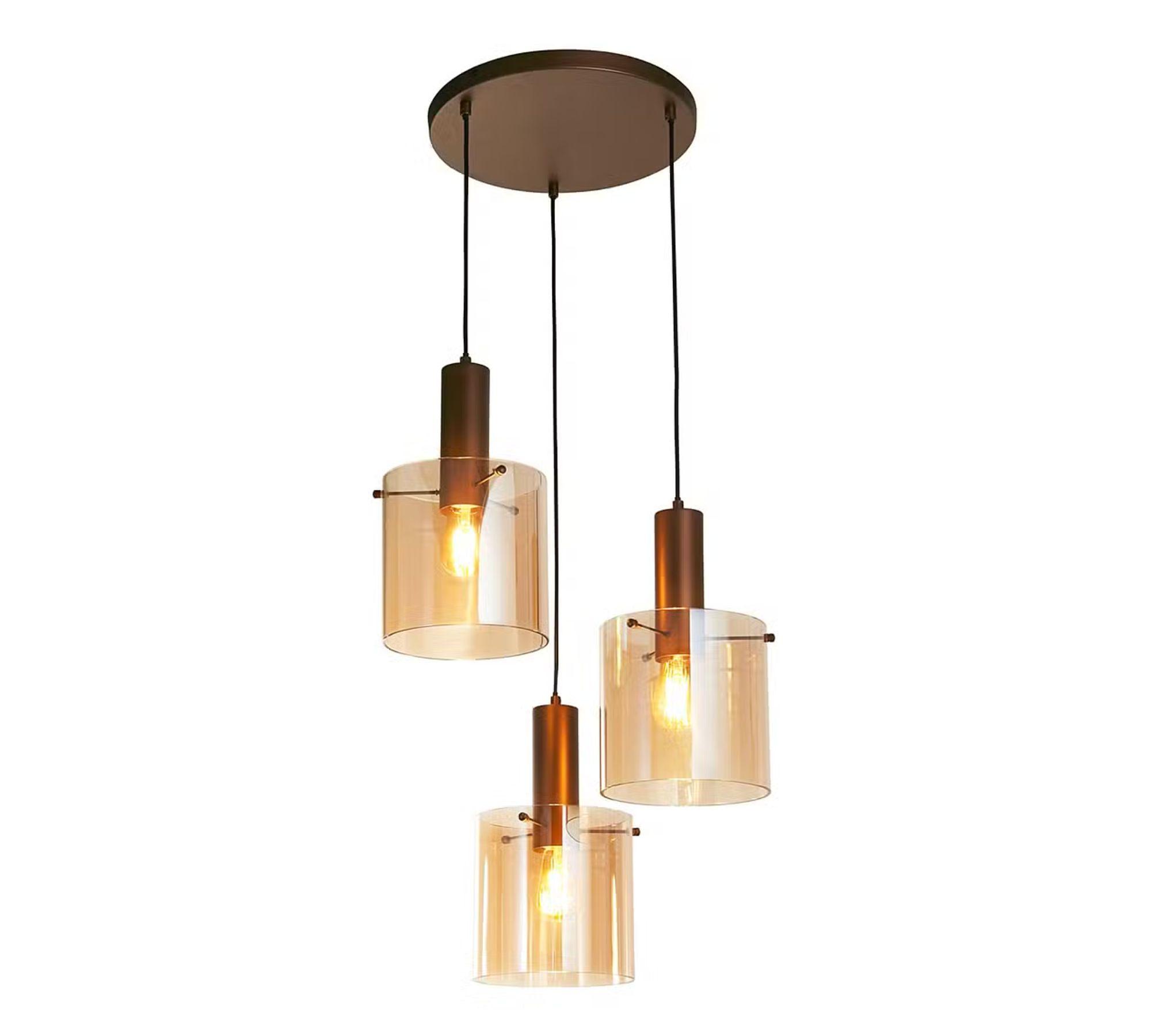Pendant lamp 3-light Steel Glass Brown 1