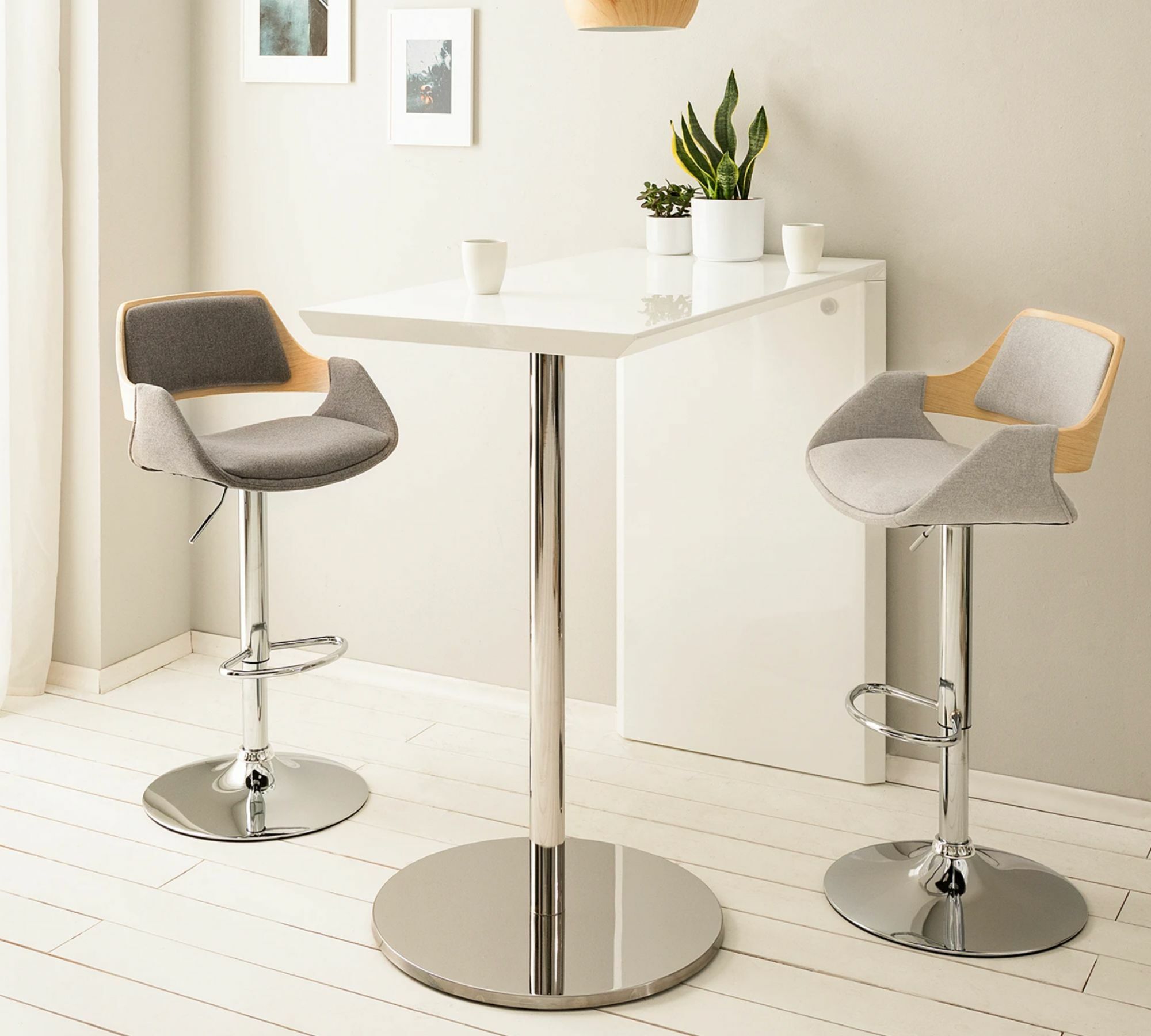 Bar stool veneer and fabric grey 5