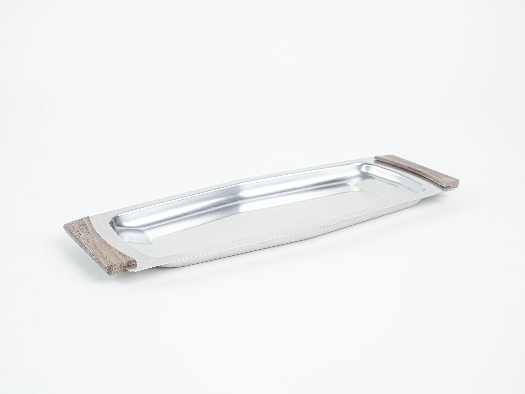 Rechteckiges Edelstahltablett 1970er Jahre 1