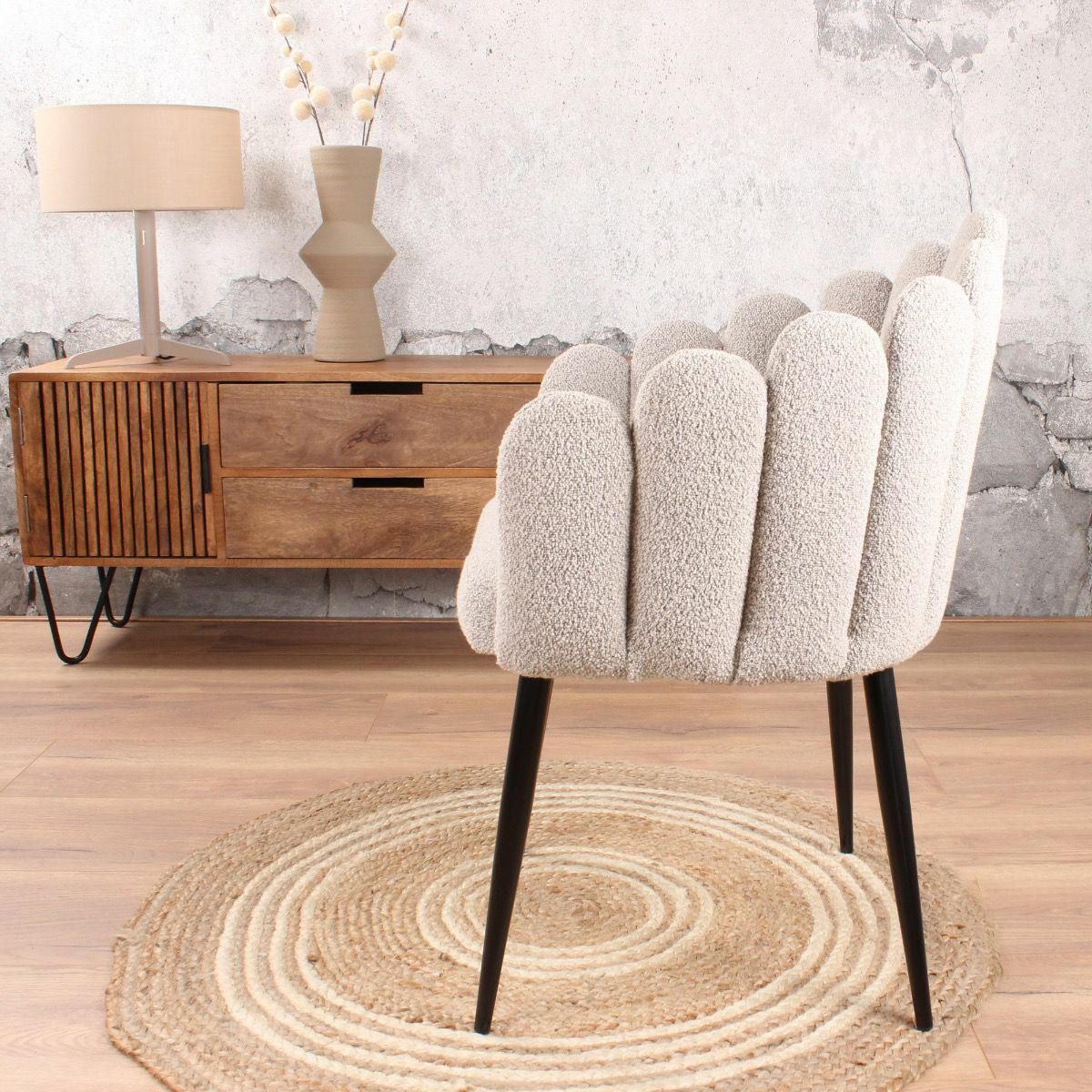 Flower Esszimmerstuhl Bouclé Beige 2