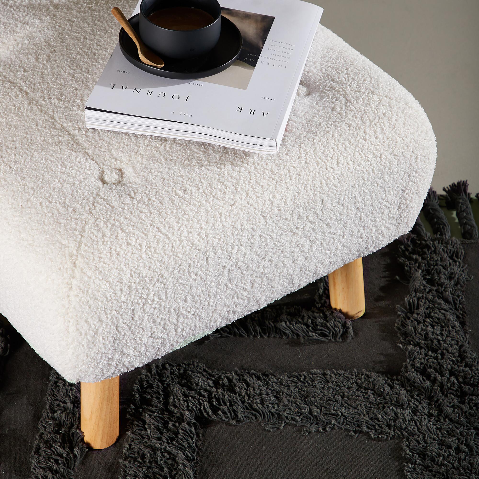 Salina Upholstered Ottoman Teddy Fabric White 4