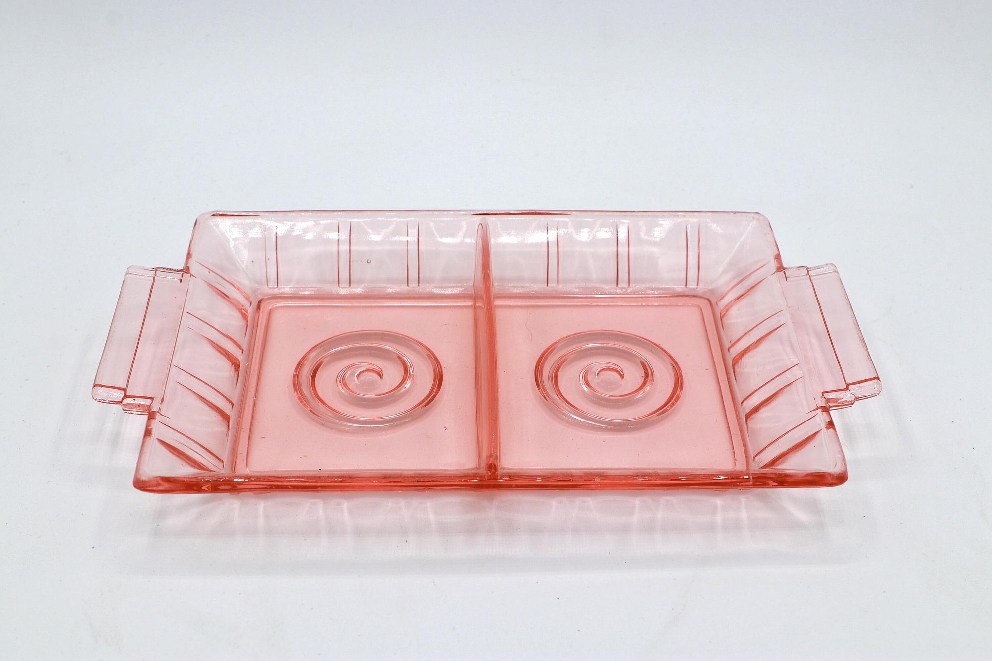 Vintage tray pressed glass pink 1930s 0
