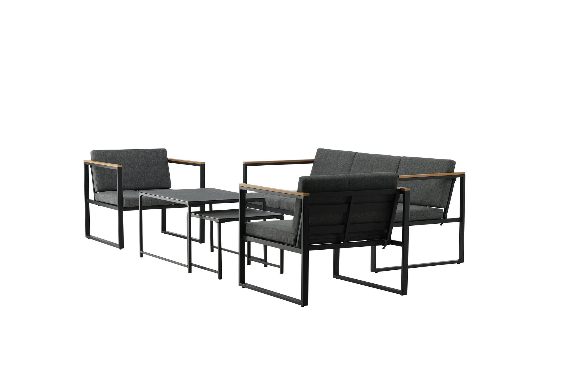 Dakar Sofa Set Steel Textile Grey Black 2