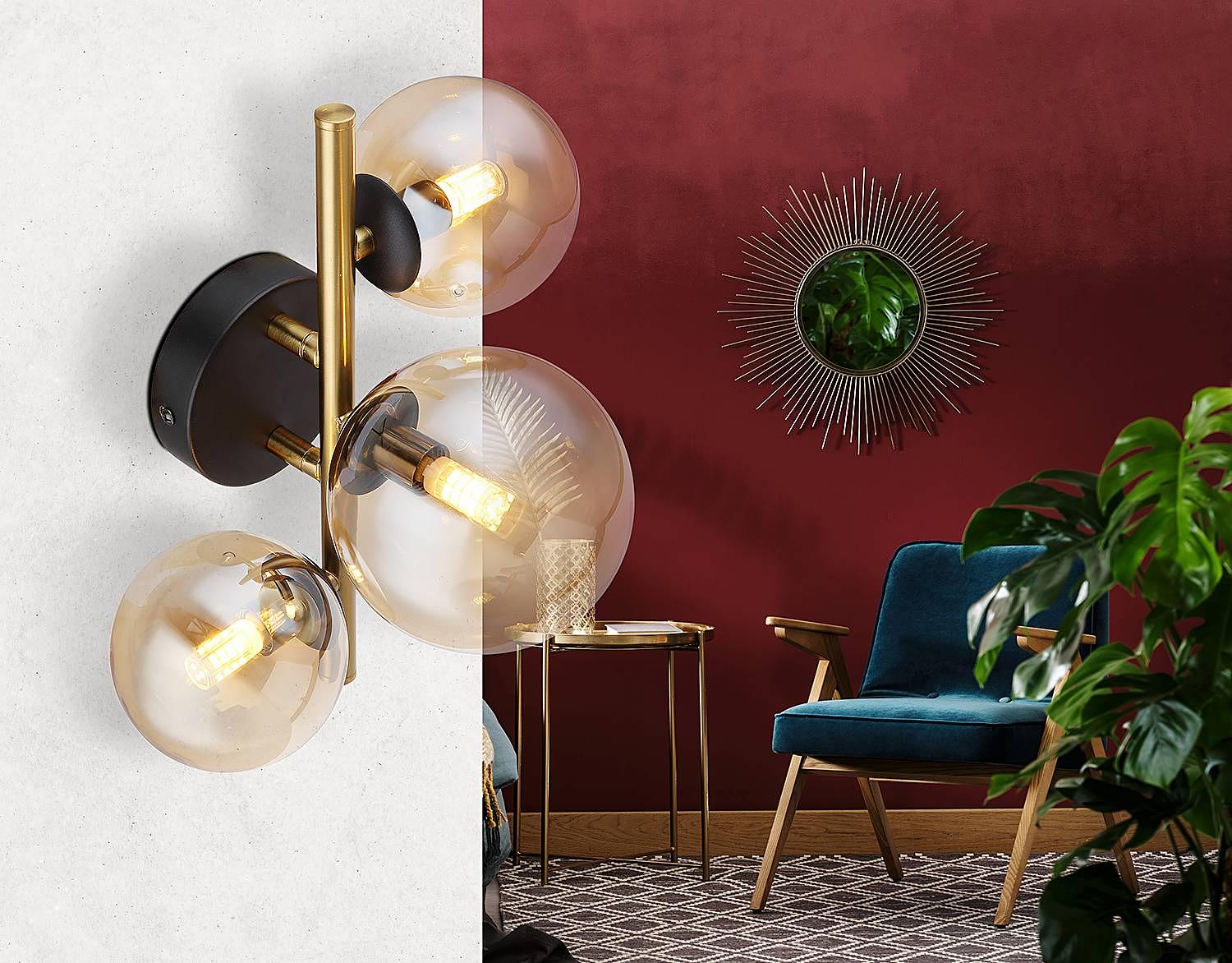 3-Flammig LED-Deckenleuchte Riha Typ B Farbglas Eisen 2