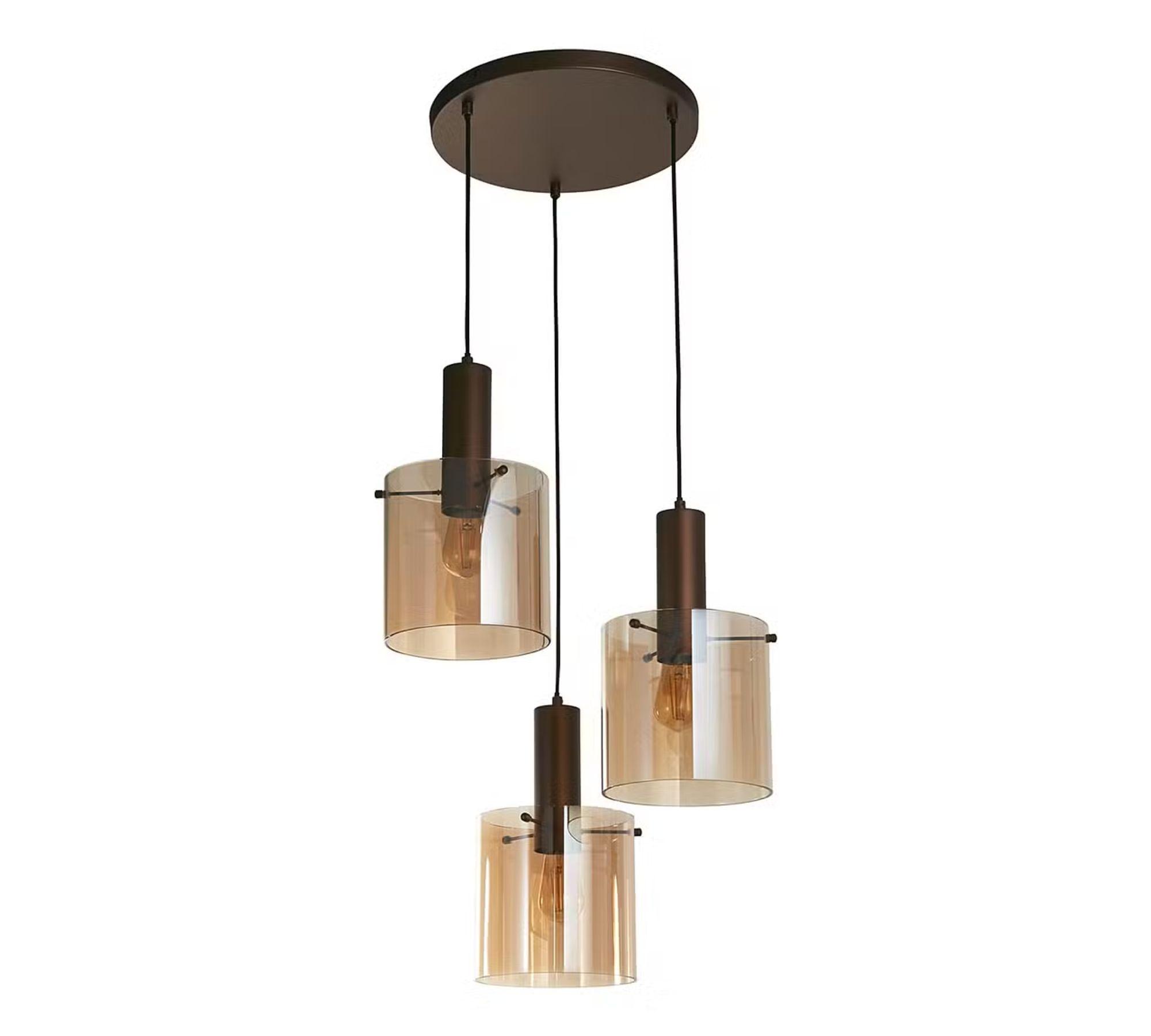 Pendant lamp 3-light Steel Glass Brown 2