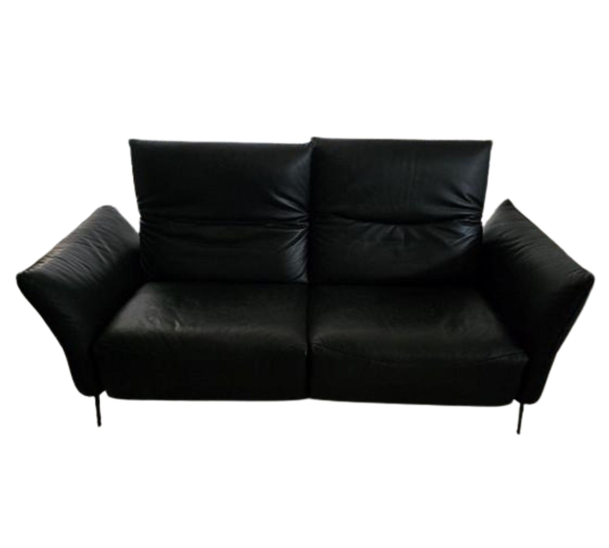2-Sitzer Nappaleder Sofa mit elektr. Antrieb Schwarz 0