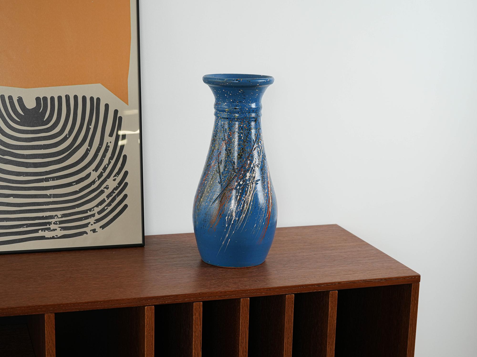 Keramikvase Blau 1970er Jahre 1