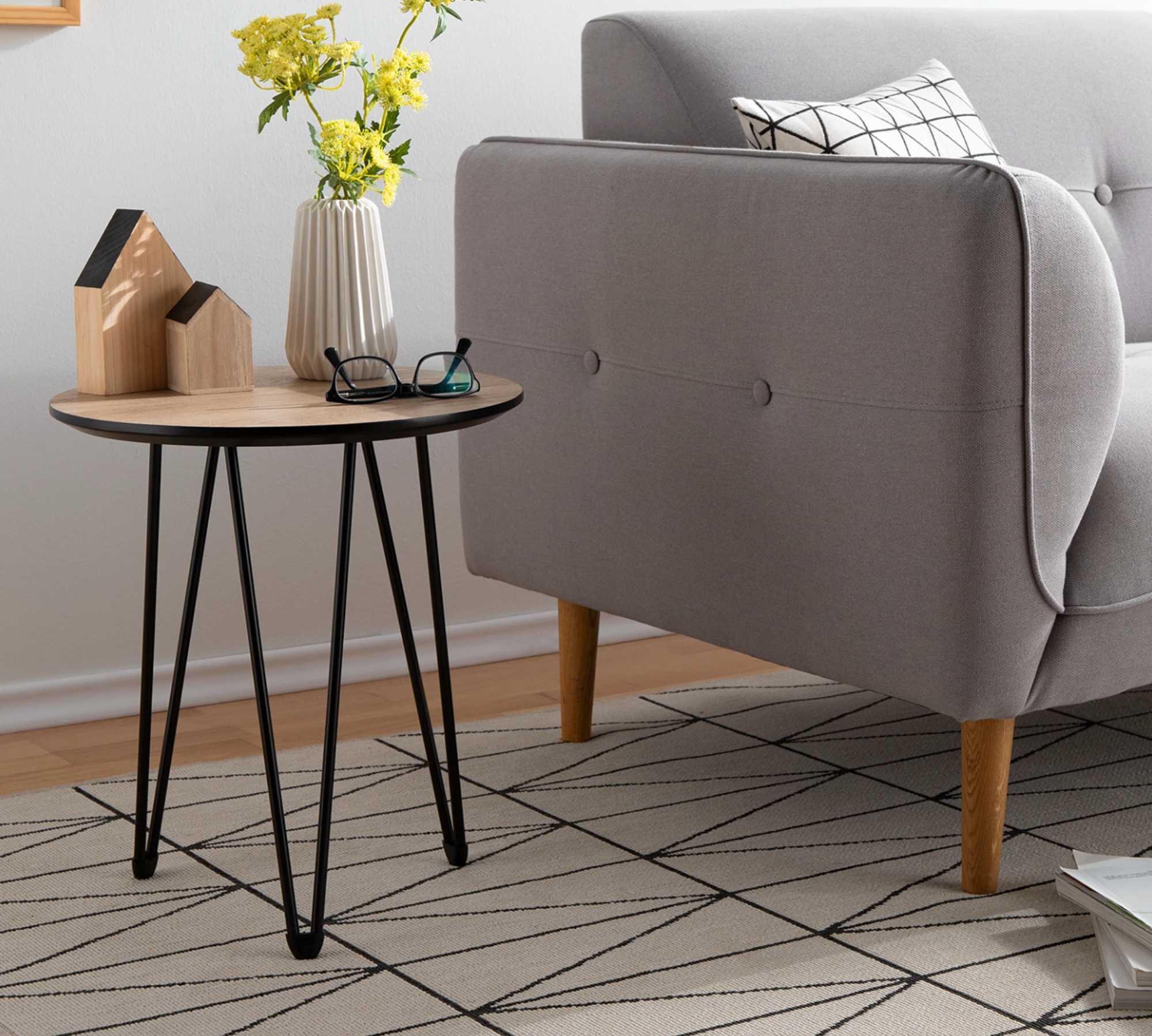 Round side table Oak decor Brown Black 8