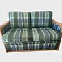 2x Vintage Sofa 2-Sitzer & Couchtisch Olivenholz Kariert 4