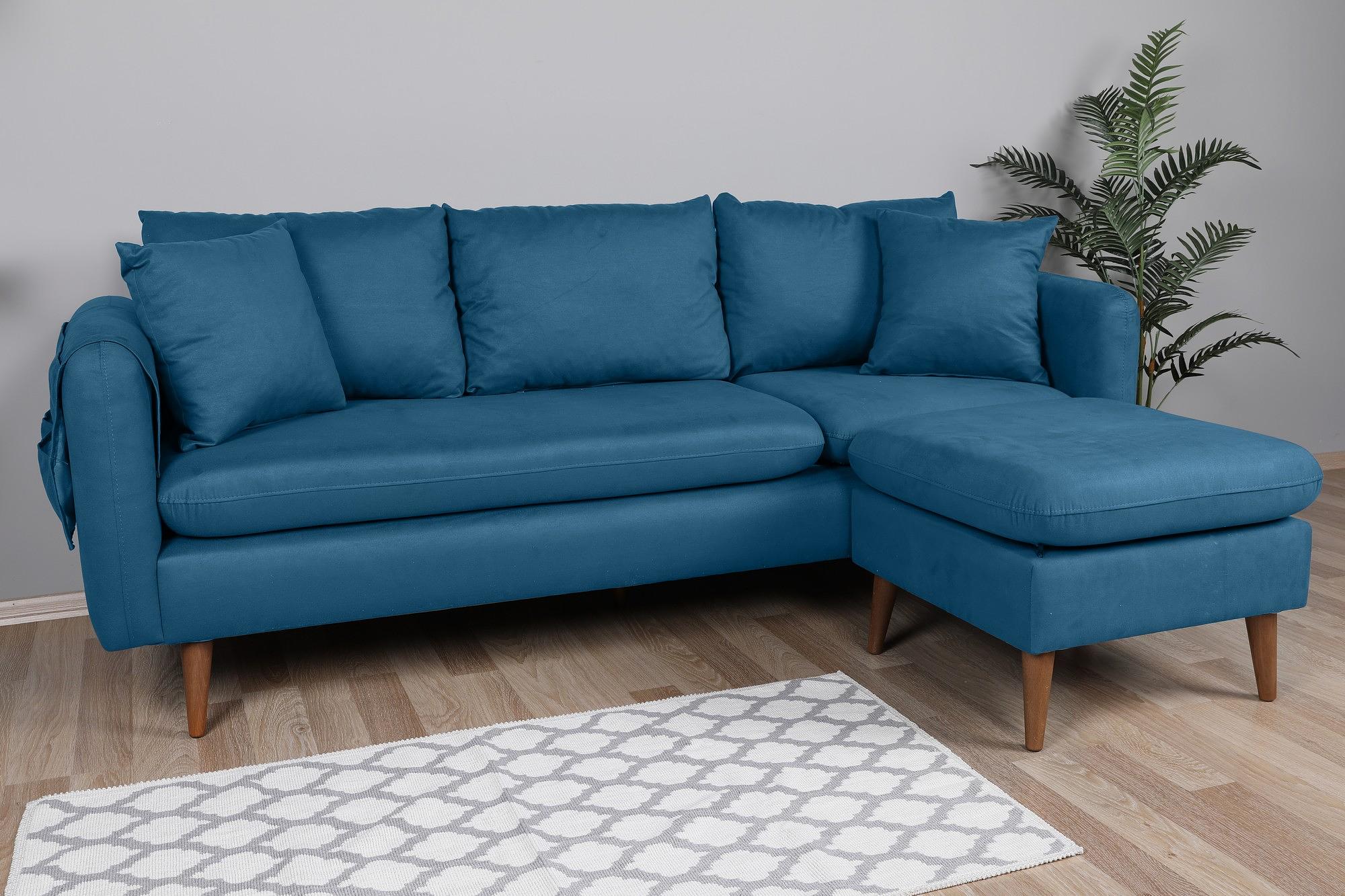 Sofia Corner Ecksofa Rechts Holz Dunkelblau 2