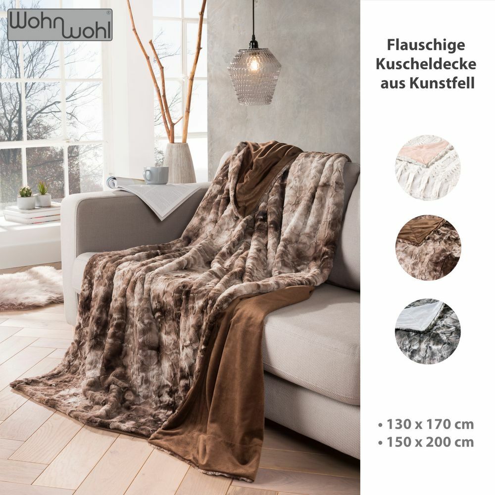 Couchdecke aus Fellimitat Braun 1