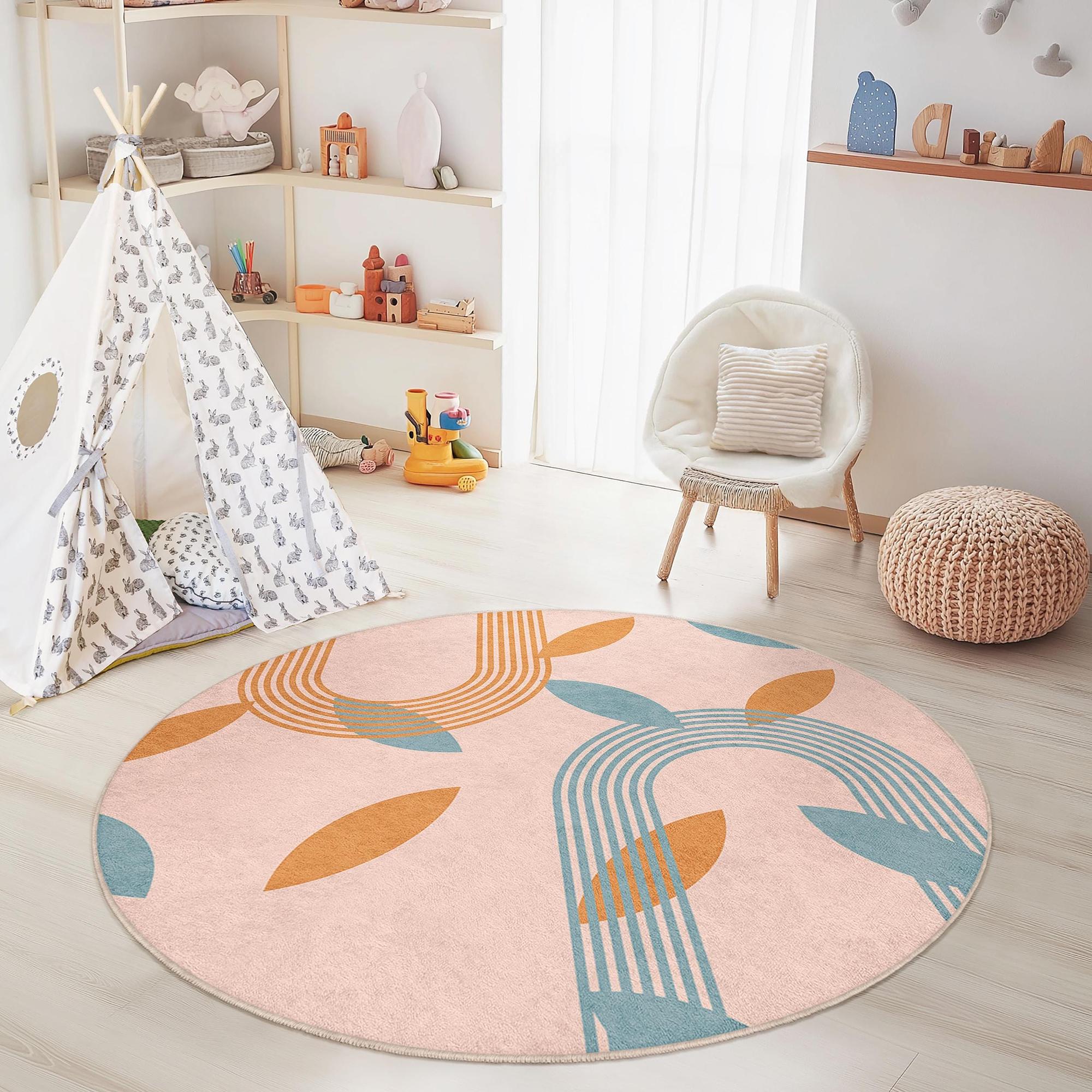 Leaf pattern children's rug Multicolored Ø150cm 3