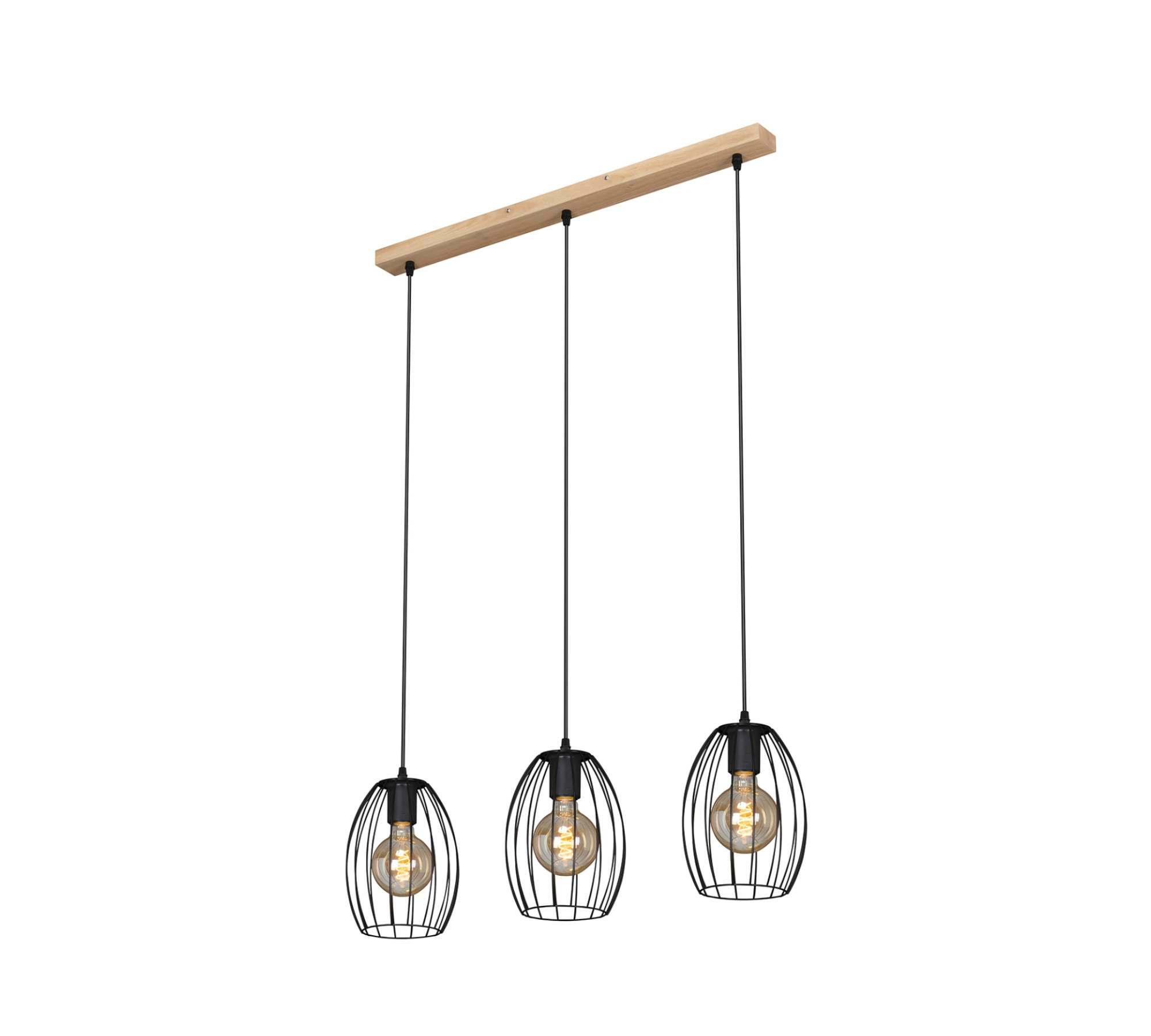Pendant lamp 3-flame Rubber tree wood Metal 1