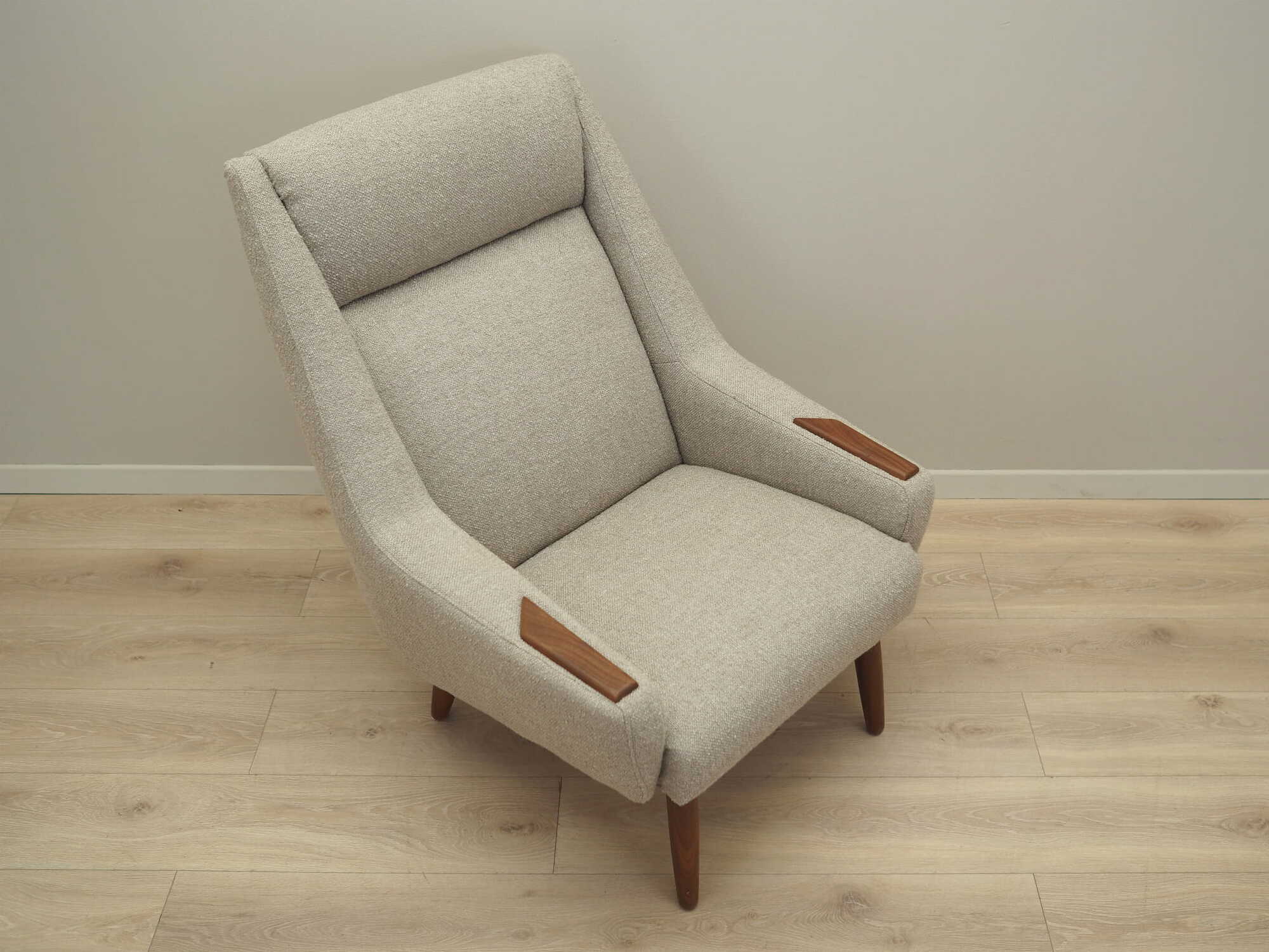 Vintage armchair Teak wood Textile Beige 1960s 8