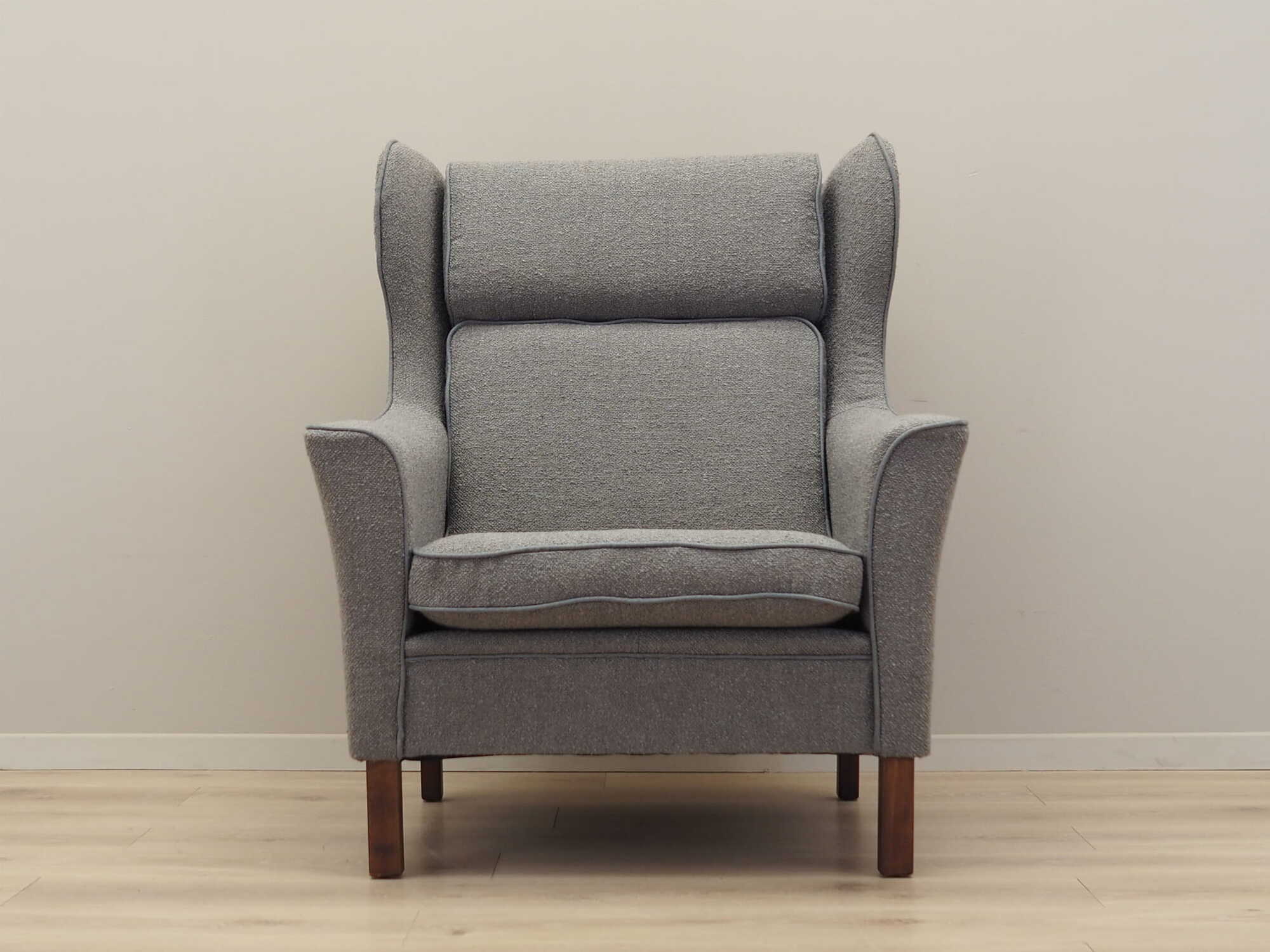 Vintage armchair beech wood textile grey 1970s 1