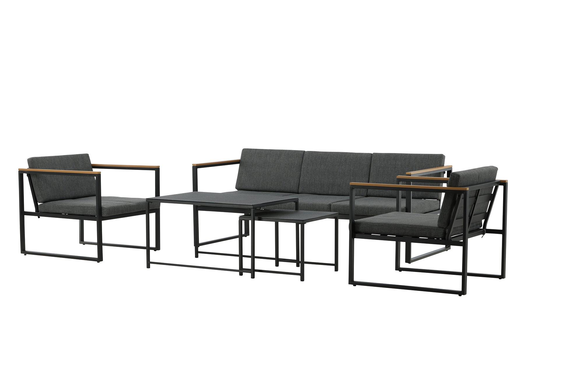 Dakar Sofa Set Steel Textile Grey Black 1