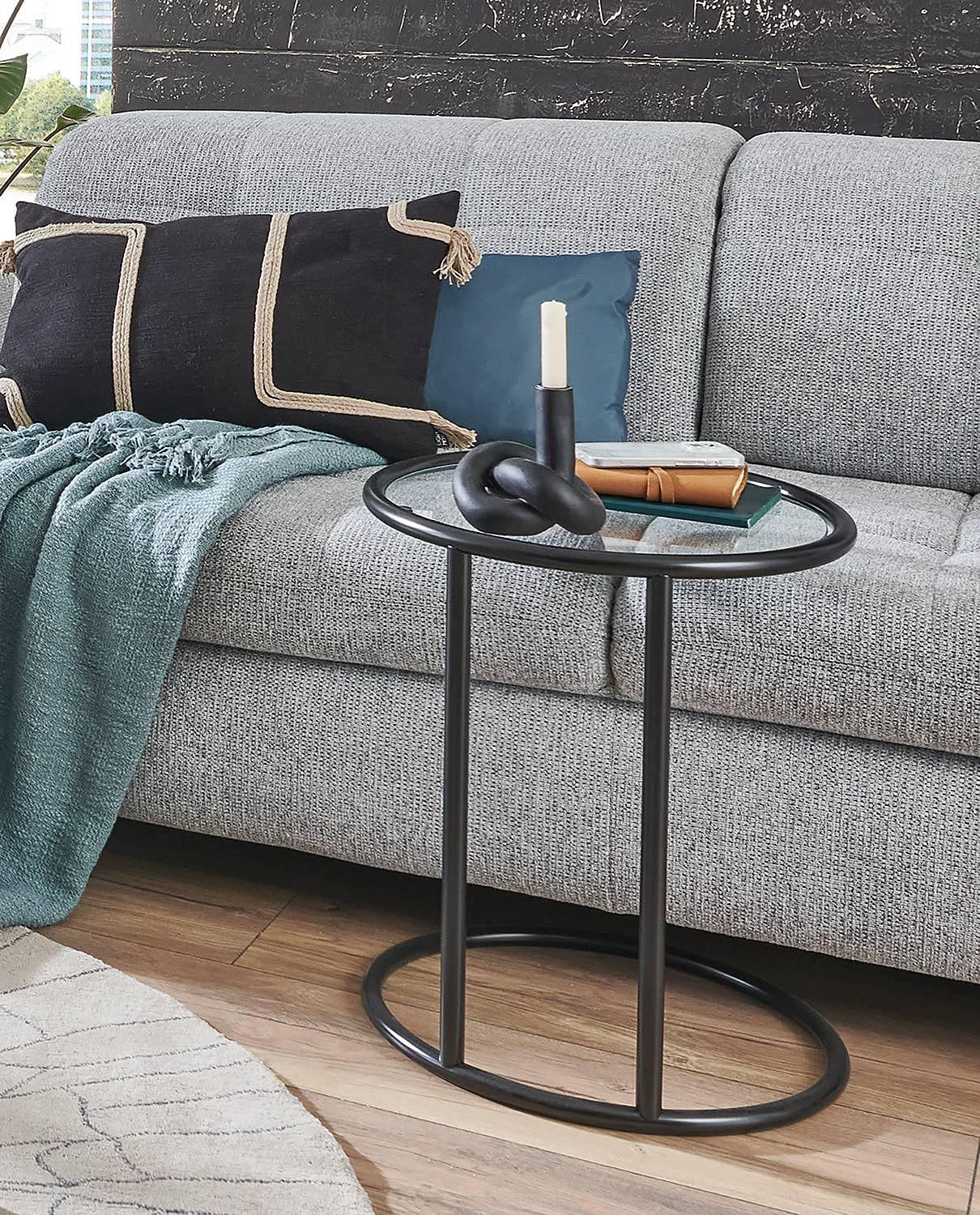 Stain Side table Safety glass Steel Black 2