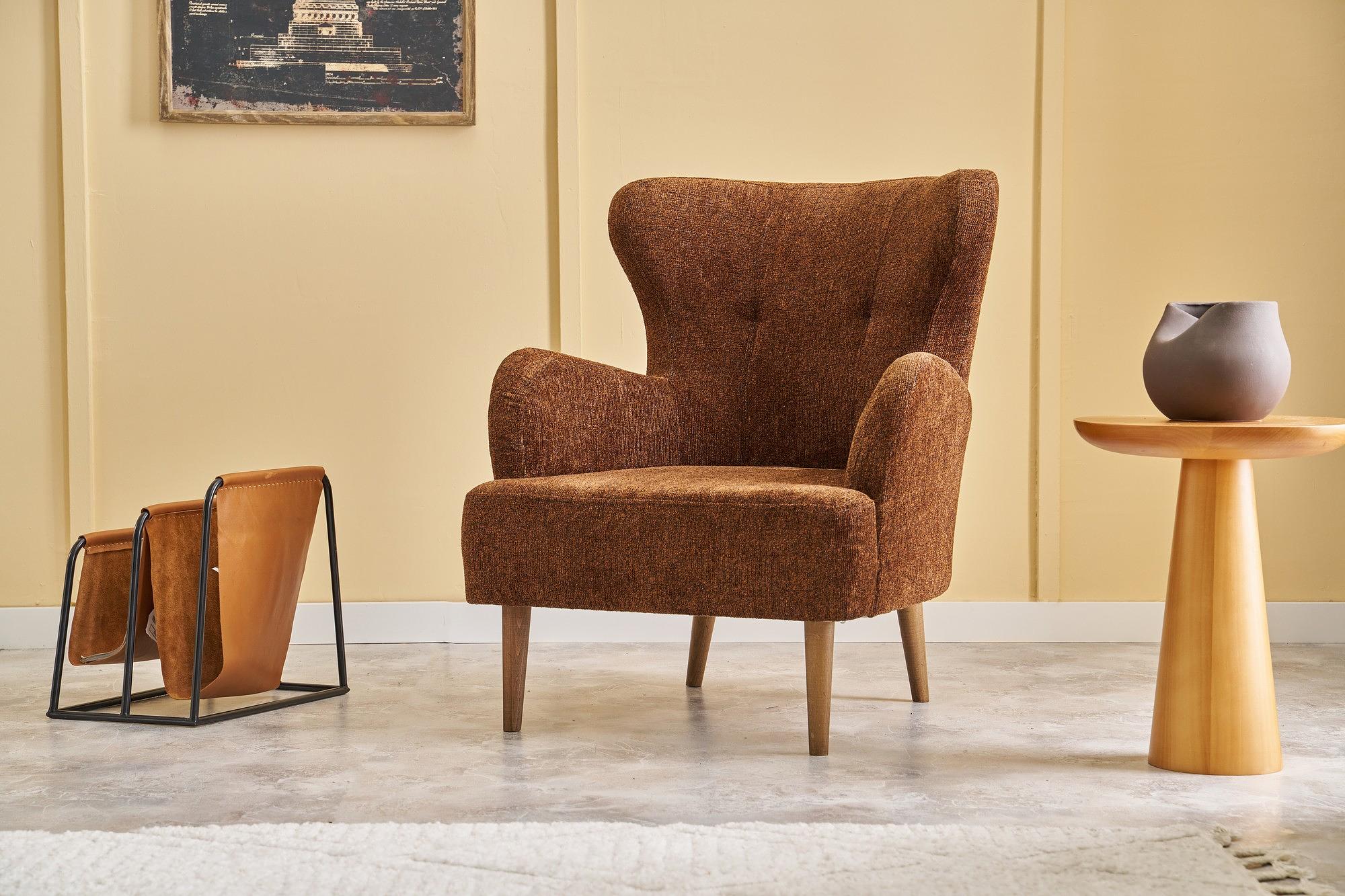 Karina Ohrensessel Chenille-Stoff Braun 0