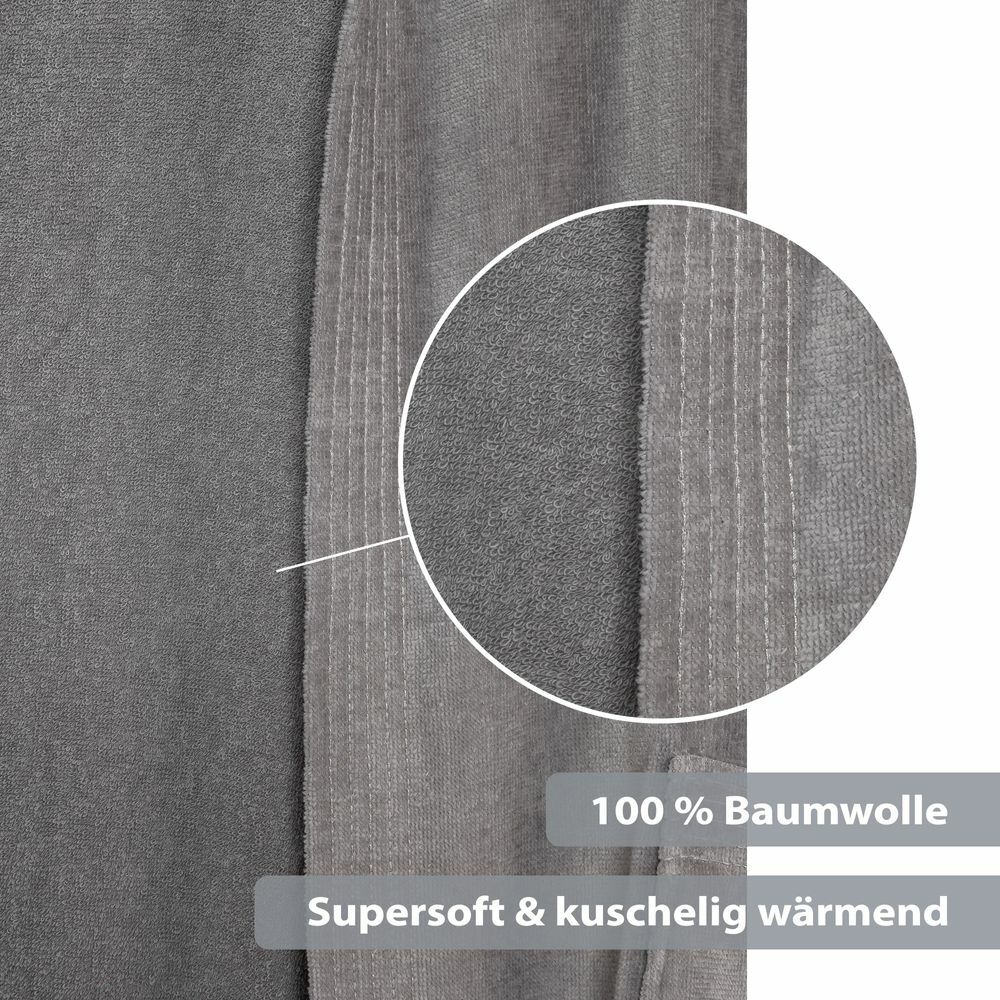 Unisex Bademantel Baumwolle mit Kapuze Grau XLarge 2