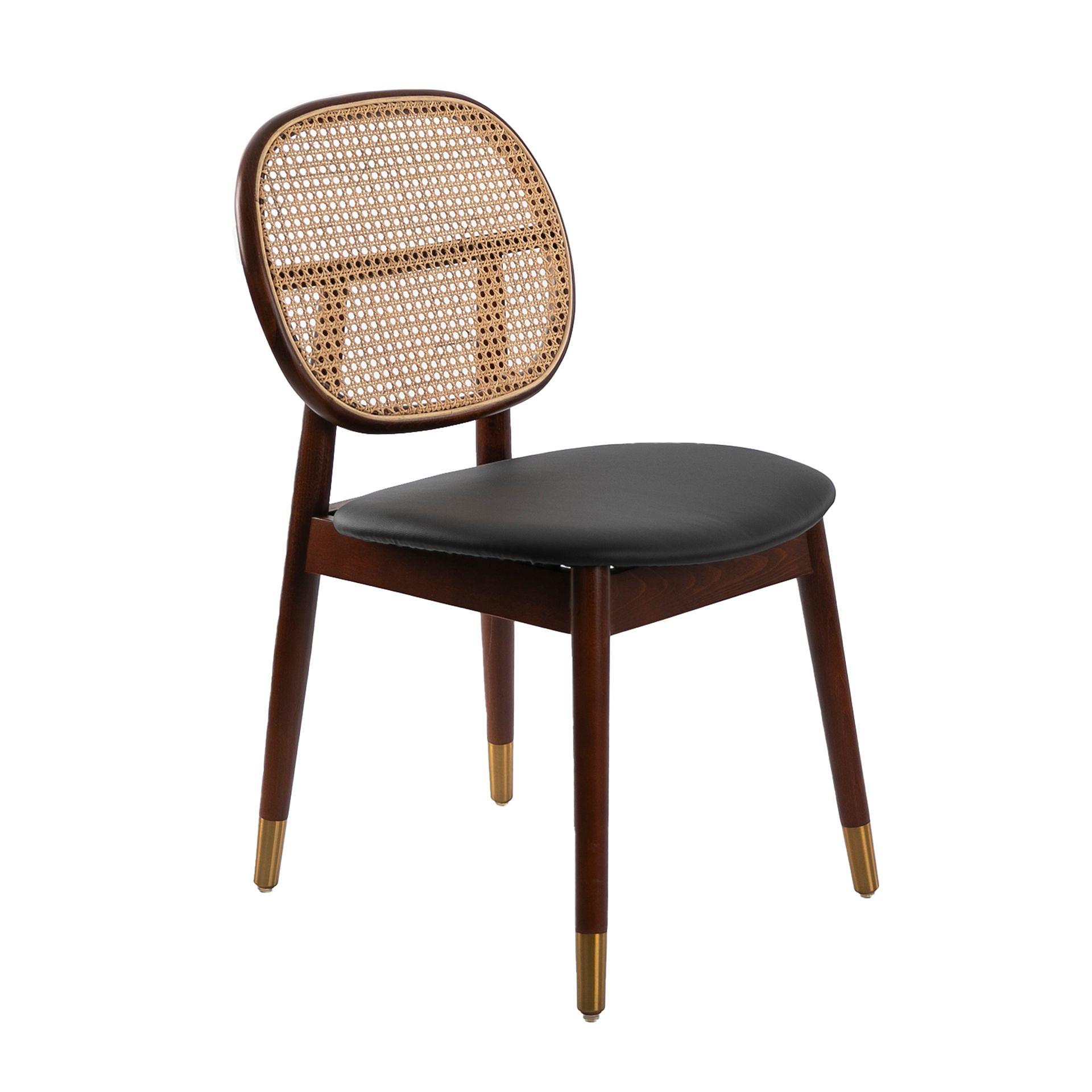 Chair Rattan Faux Leather Black 0