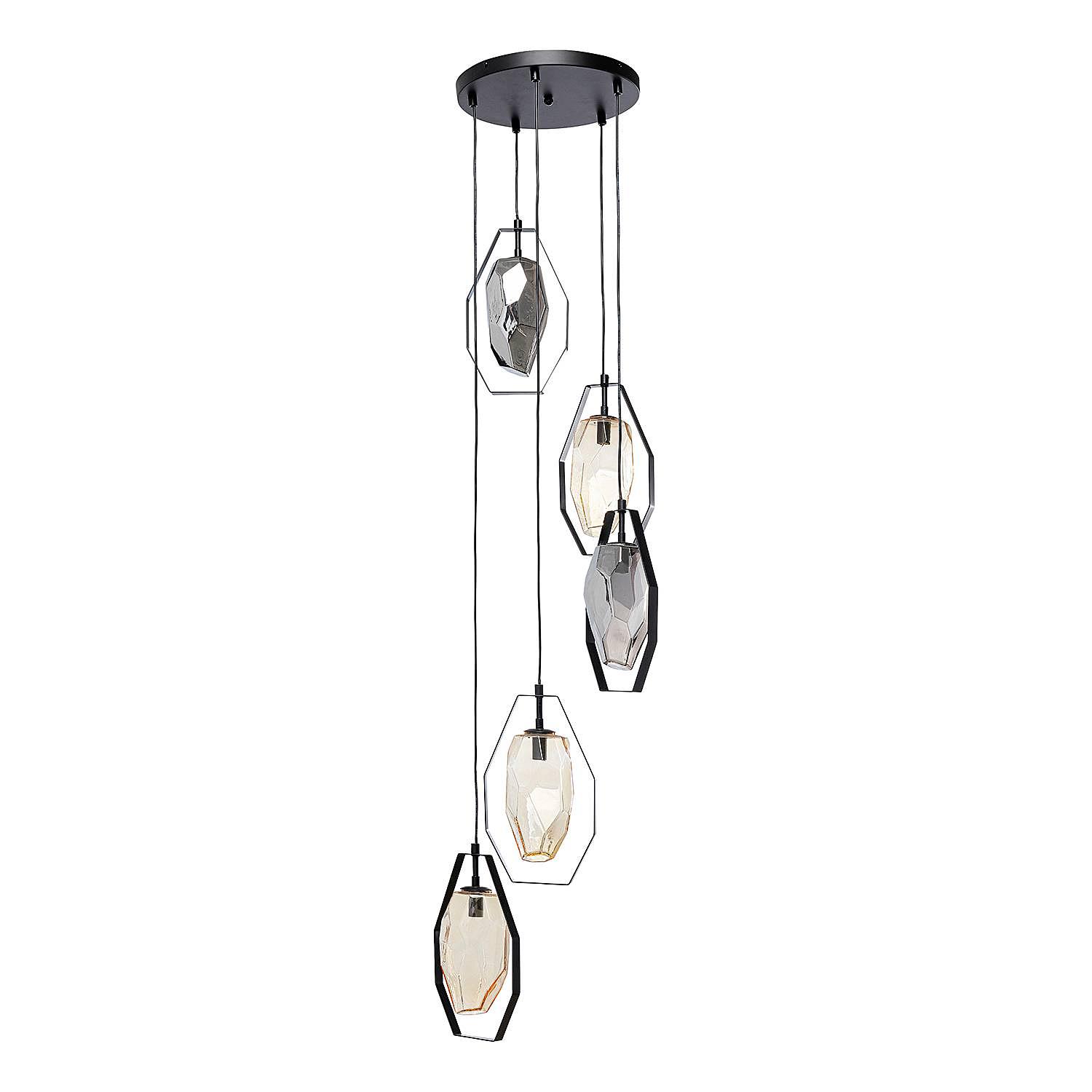 Lampada a sospensione Diamond Fever acciaio / vetro nero a 5 luci 4