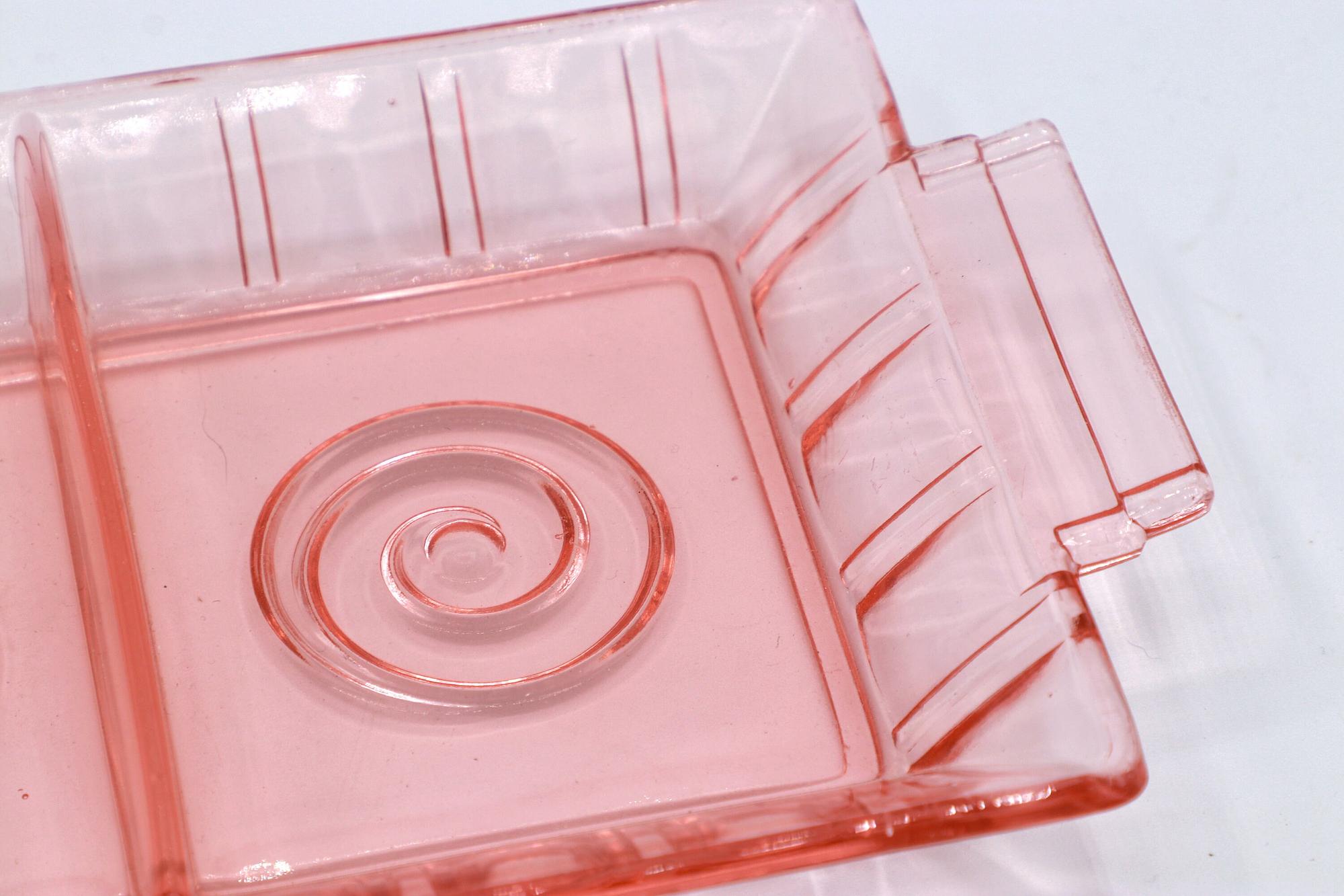 Vintage tray pressed glass pink 1930s 3