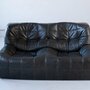 Vintage Michel Ducaroy Kashima Sofa-Set Leder Schwarz 3-tlg 1