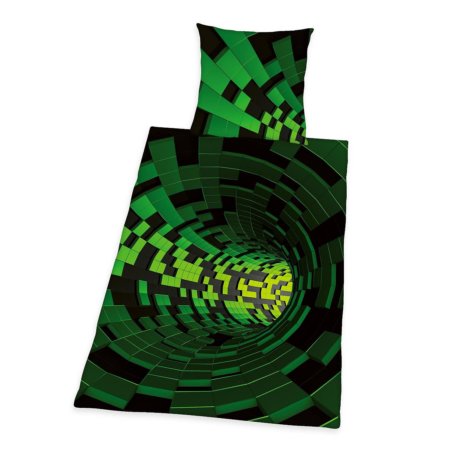 Bettwäsche 3D-Effekt Renforcé Schwarz / Grün 0