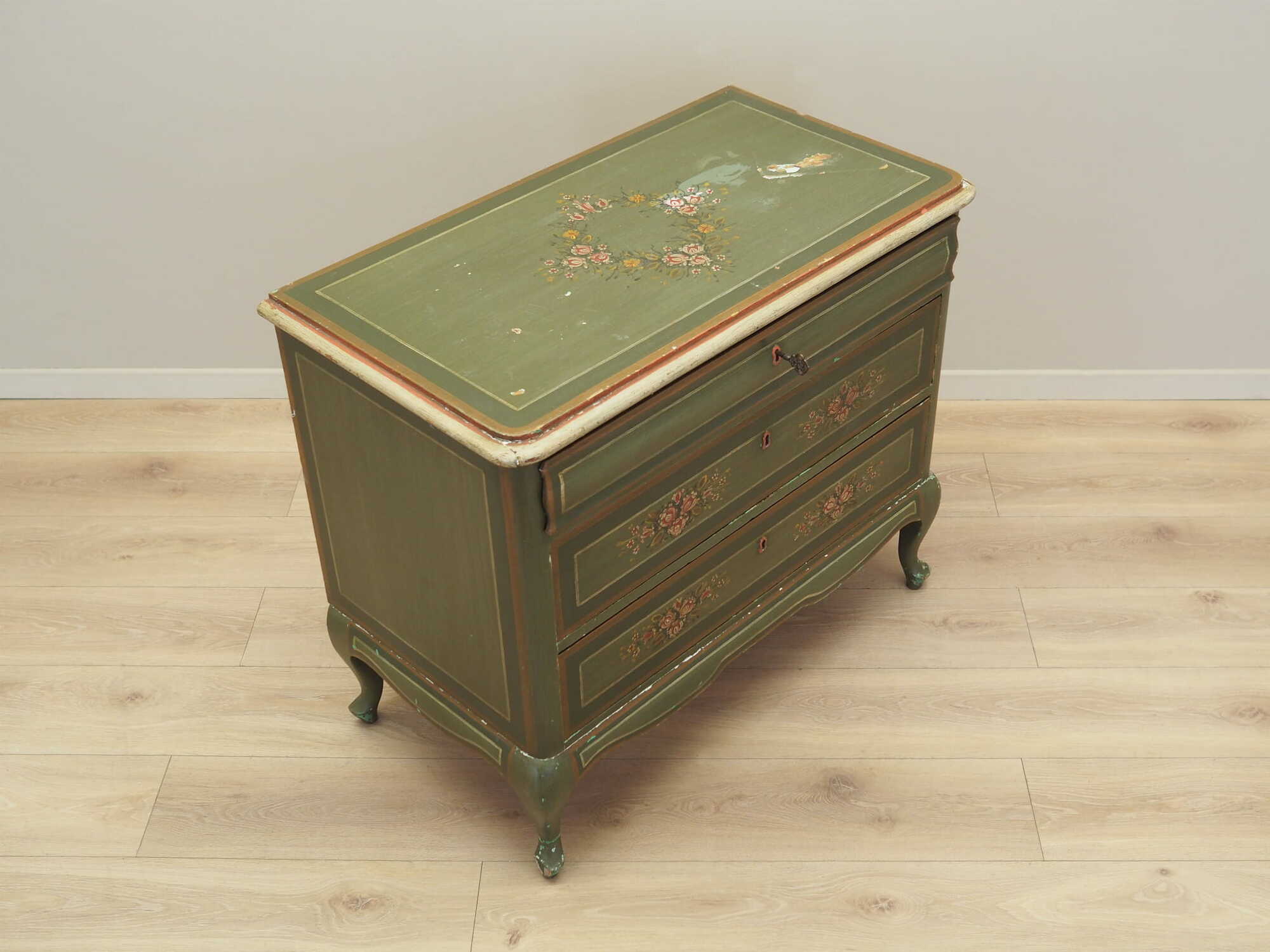Vintage Kommode Kiefernholz Grün 1950er Jahre 5