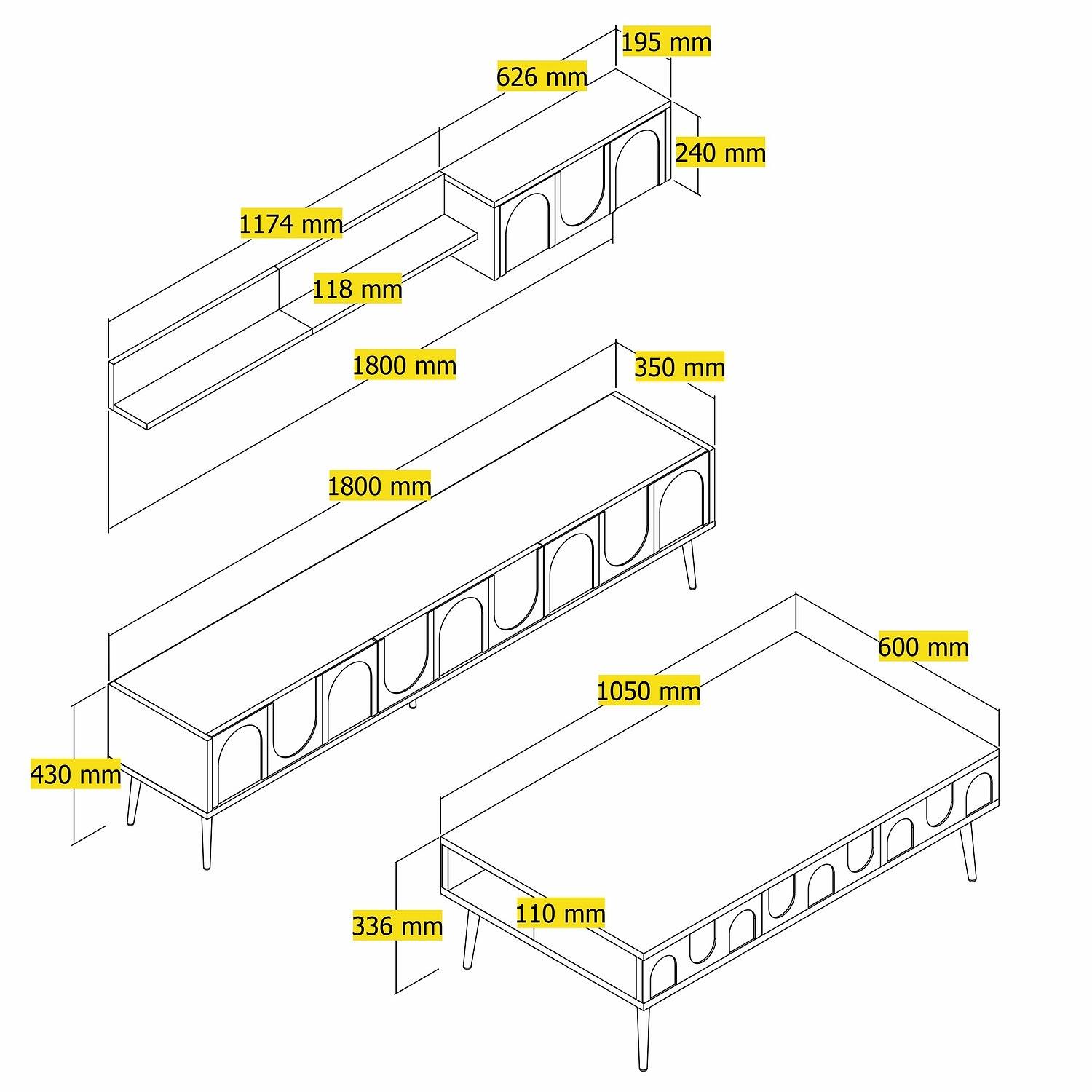 Lyon 3 Living Room Furniture Set Wood Veneer Atlas Gold 5