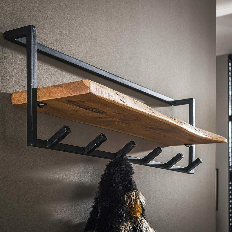 Garderobenleiste mit 6 Haken Holz Metall Schwarz 2